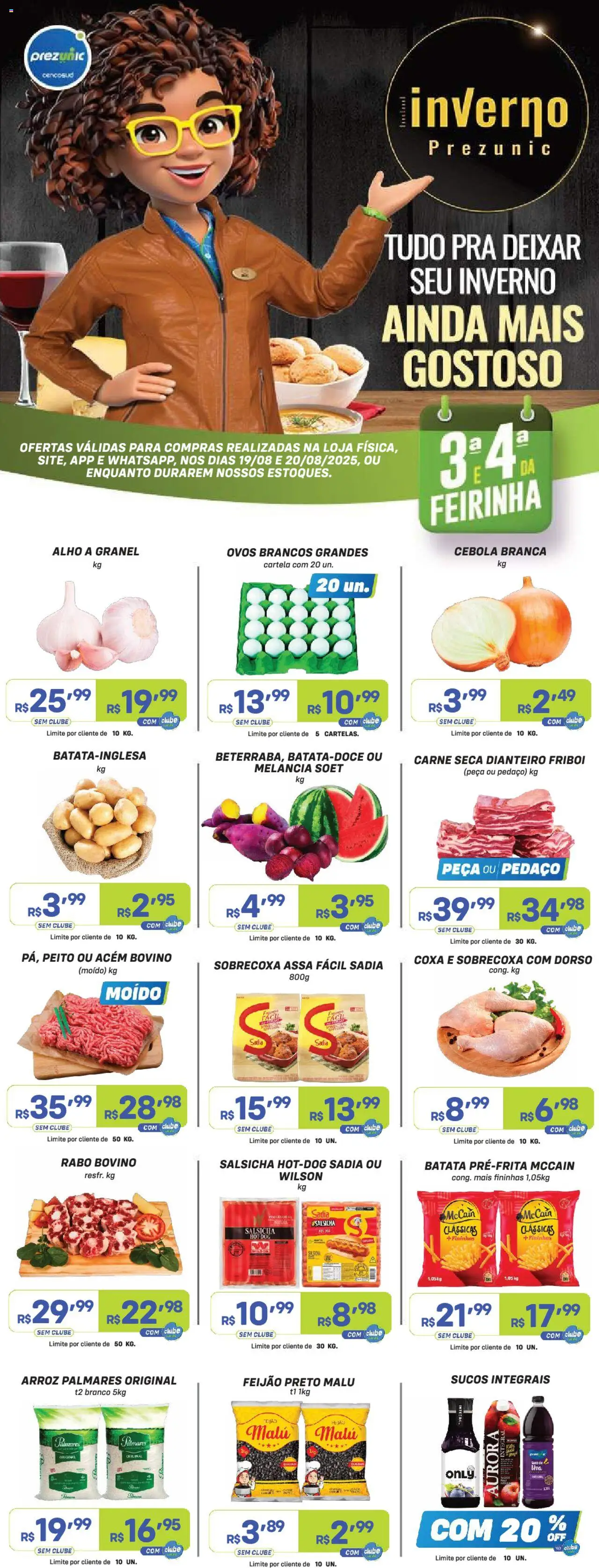 Prezunic Folheto - válido de 19.08.2025 | Página: 1 | Produtos: Melancia, Acém, Ovos, Carne