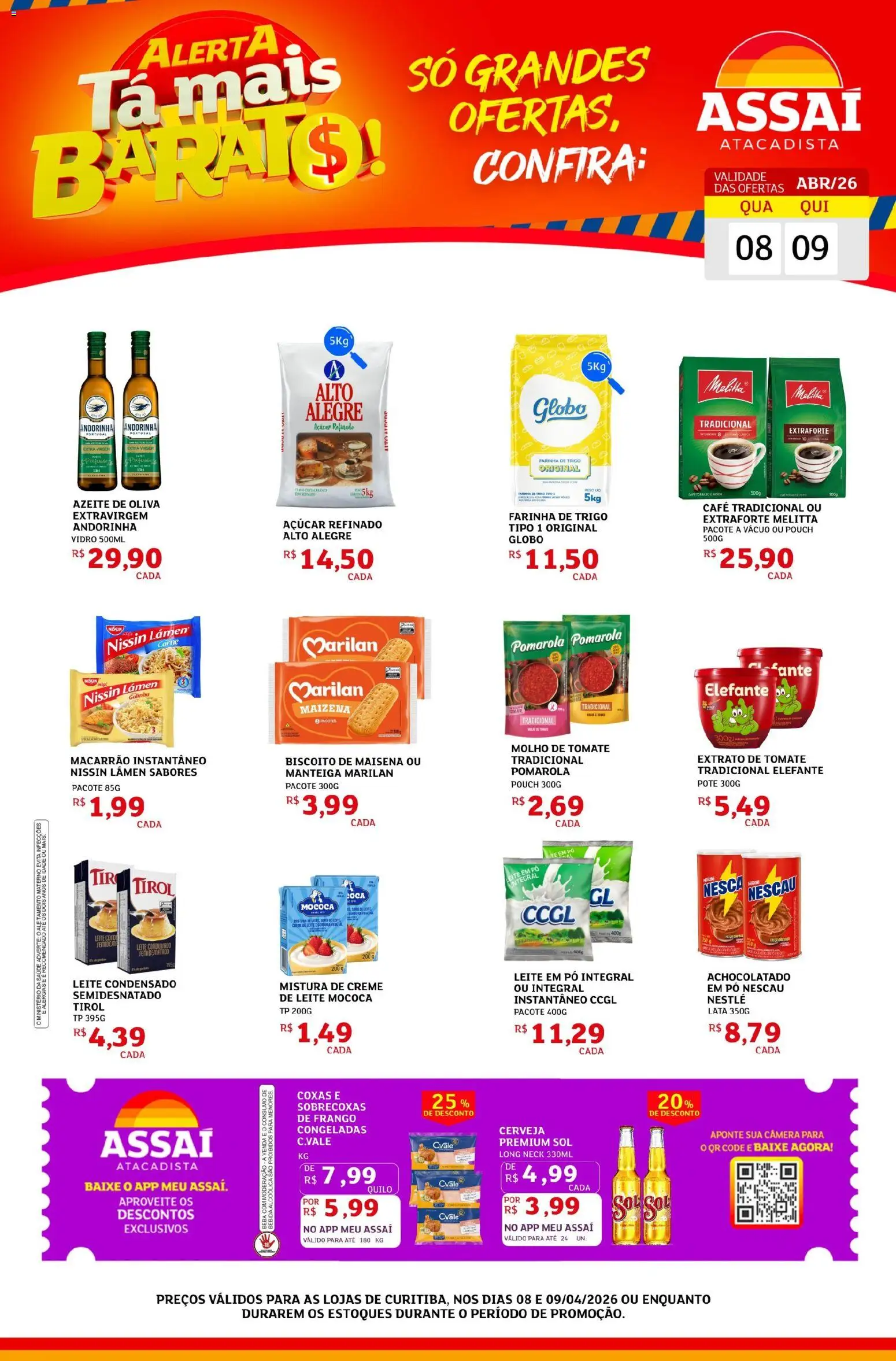 Assaí Atacadista Folheto - válido de 08.04.2026 | Página: 1 | Produtos: Achocolatado, Cerveja, Açúcar, Leite condensado