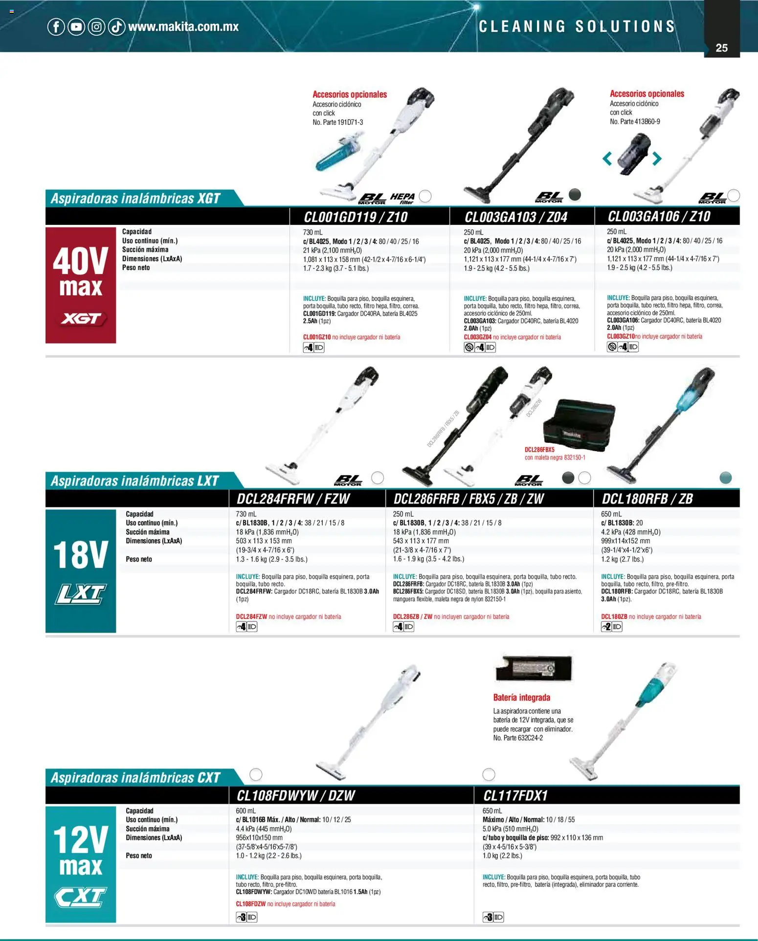Nuevas ofertas de Makita válidas en toda la República Mexicana desde el 01.12.2025. ¡Encuentra las mejores ofertas en Makita catálogo Aspiradoras! | Página: 25 | Productos: Manguera, Maleta, Cargador, Batería