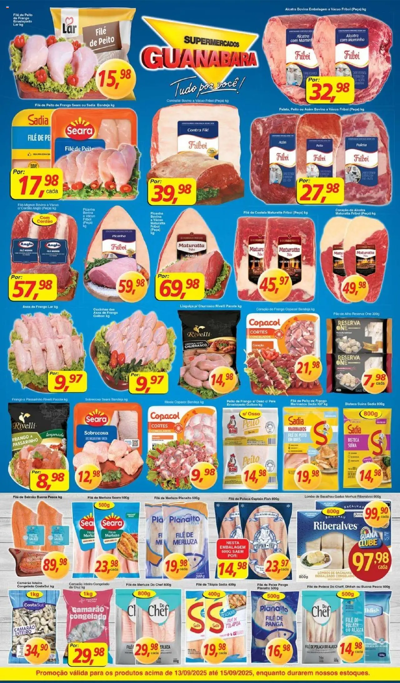 Supermercados Guanabara Folheto - válido de 13.09.2025 | Página: 9 | Produtos: Salmão, Pao de alho, Peixe, File de polaca