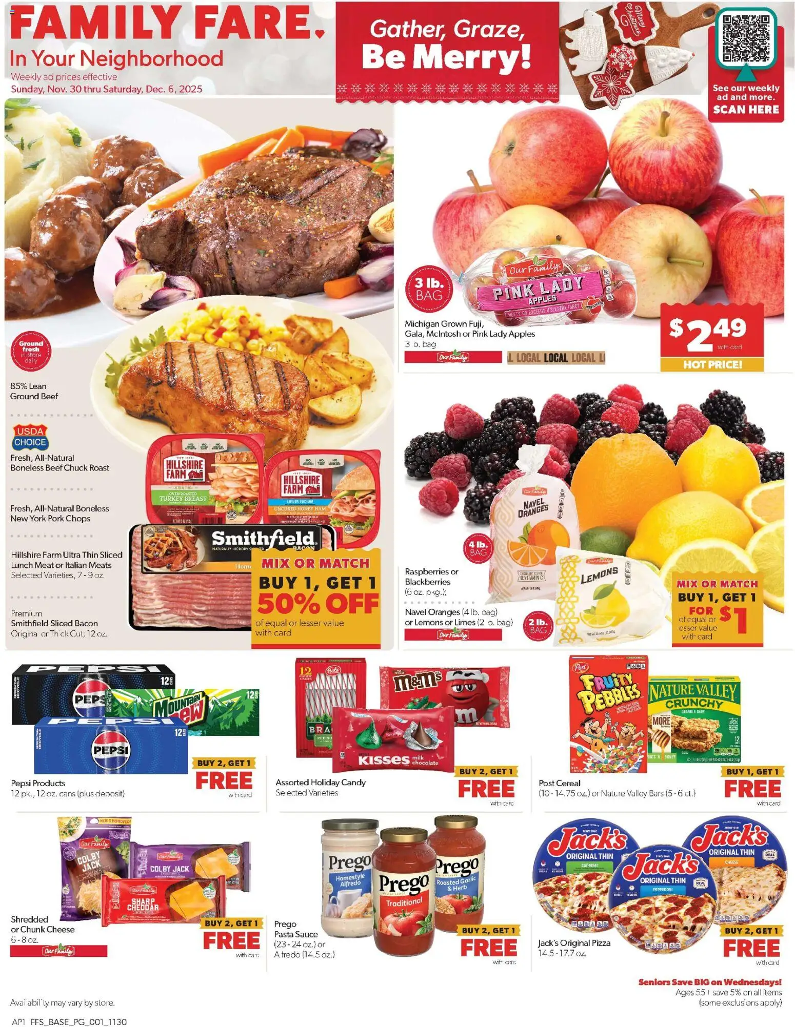Family Fare Weekly Ad - valid from 30.11.2025 | Page: 1 | Products: Vitamin, Cheese, Sauce, Bag