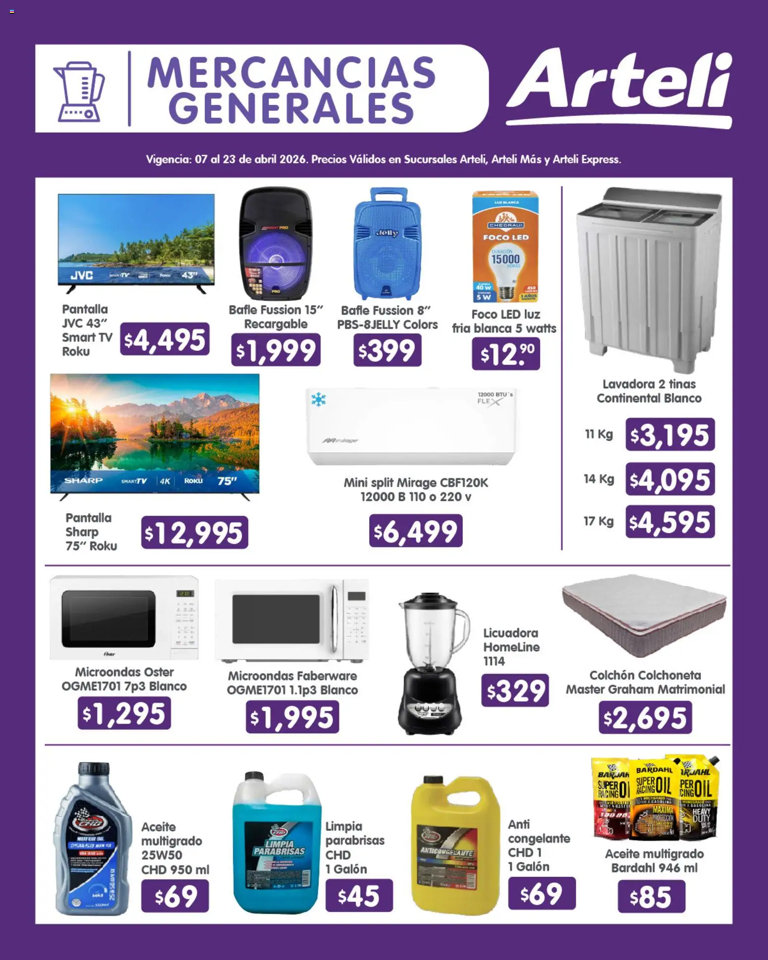 Nuevas ofertas de Arteli válidas en toda la República Mexicana desde el 07.04.2026. ¡Encuentra las mejores ofertas en Arteli folleto Quincenal! | Página: 16 | Productos: Colchoneta, Aceite, Licuadora, Microondas