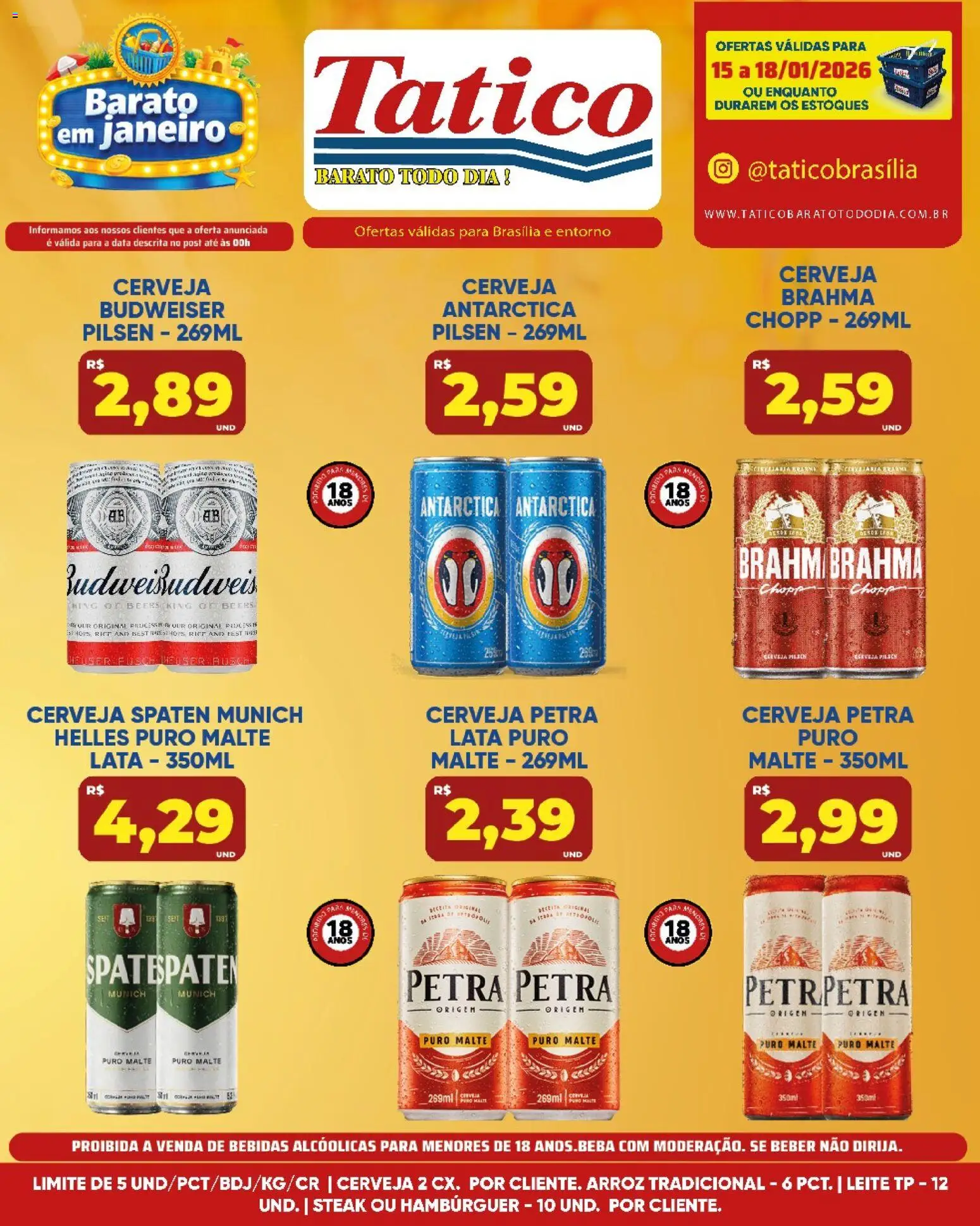 Tatico Folheto - válido de 17.01.2026 | Página: 38 | Produtos: Leite, Cerveja, Arroz, Hambúrguer
