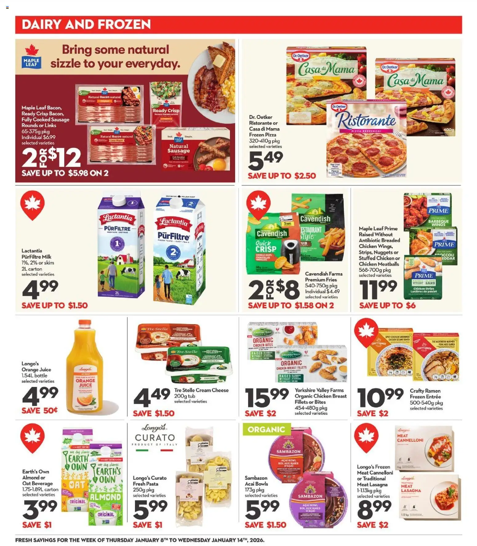 Longo's flyer valid from 08.01.2026 | Page: 7 | Products: Pasta, Cream, Hat, Pizza