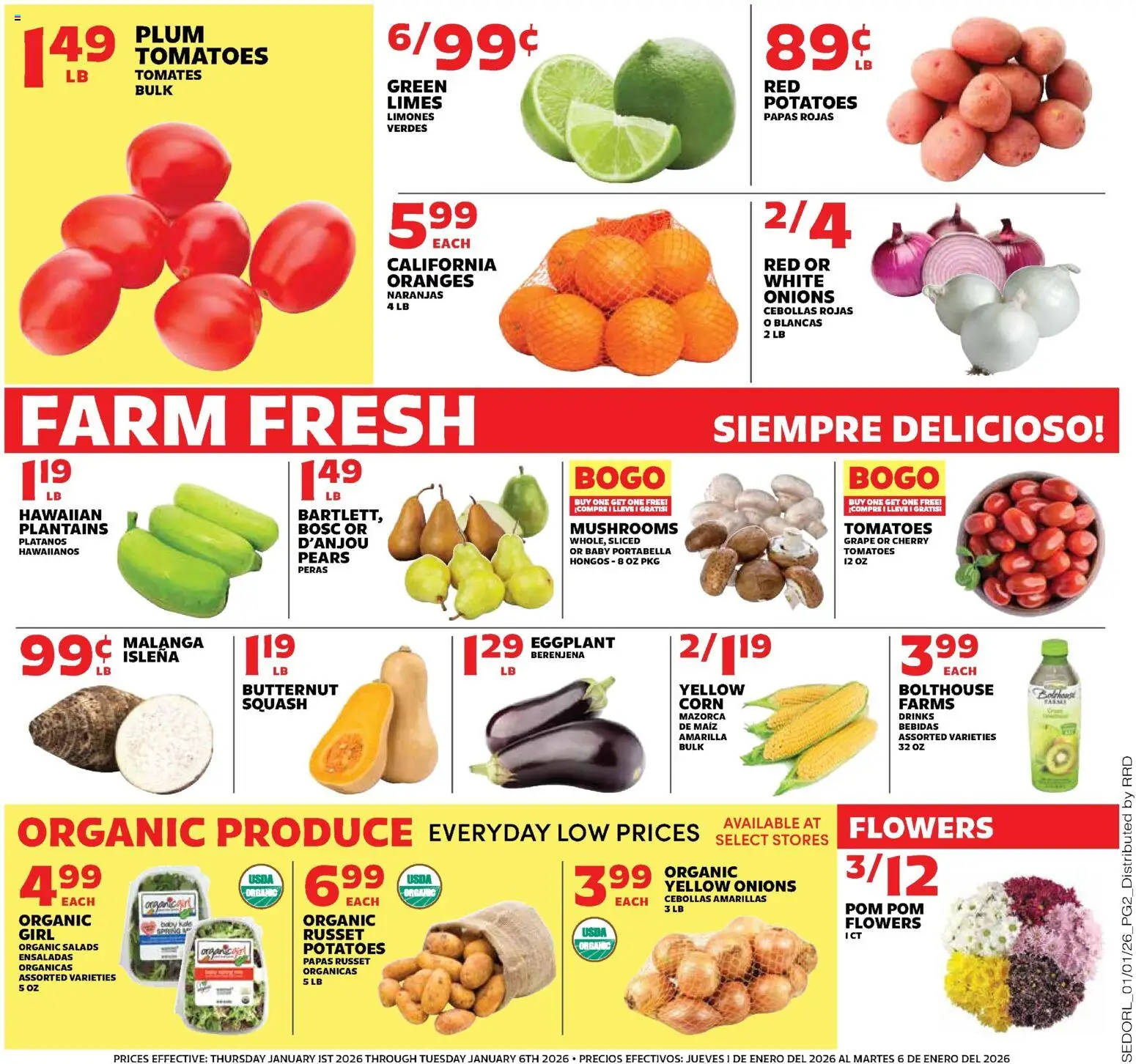 Sedano's Weekly Ad - valid from 01.01.2026 | Page: 2 | Products: Plum, Squash, Mushrooms, Eggplant