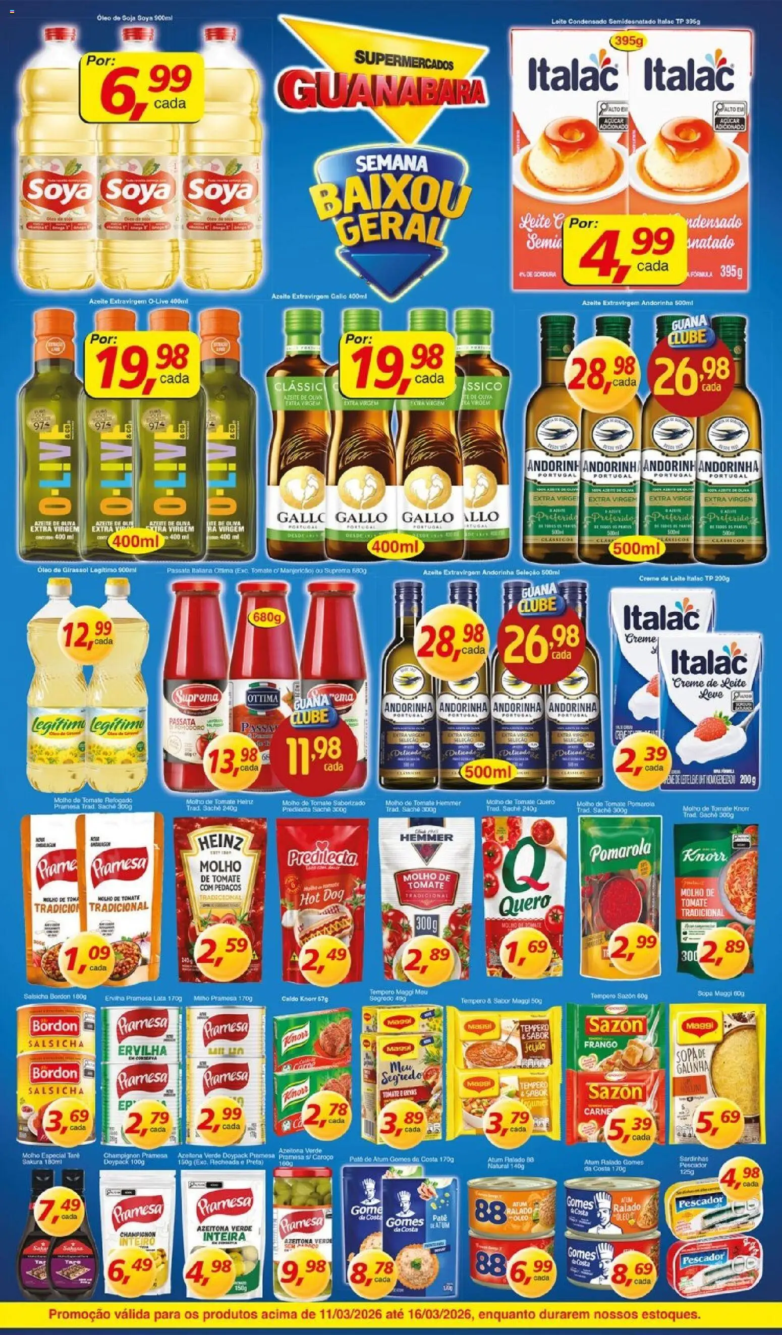 Supermercados Guanabara Folheto - válido de 11.03.2026 | Página: 3 | Produtos: Salsicha, Leite, Gomes da costa, Açúcar