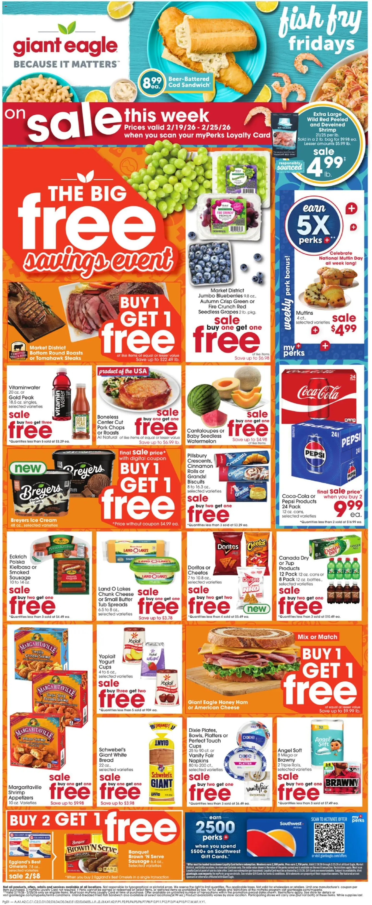 Giant Eagle Weekly Ad - valid from 19.02.2026 | Page: 1 | Products: Bread, Ham, Pork, Beef