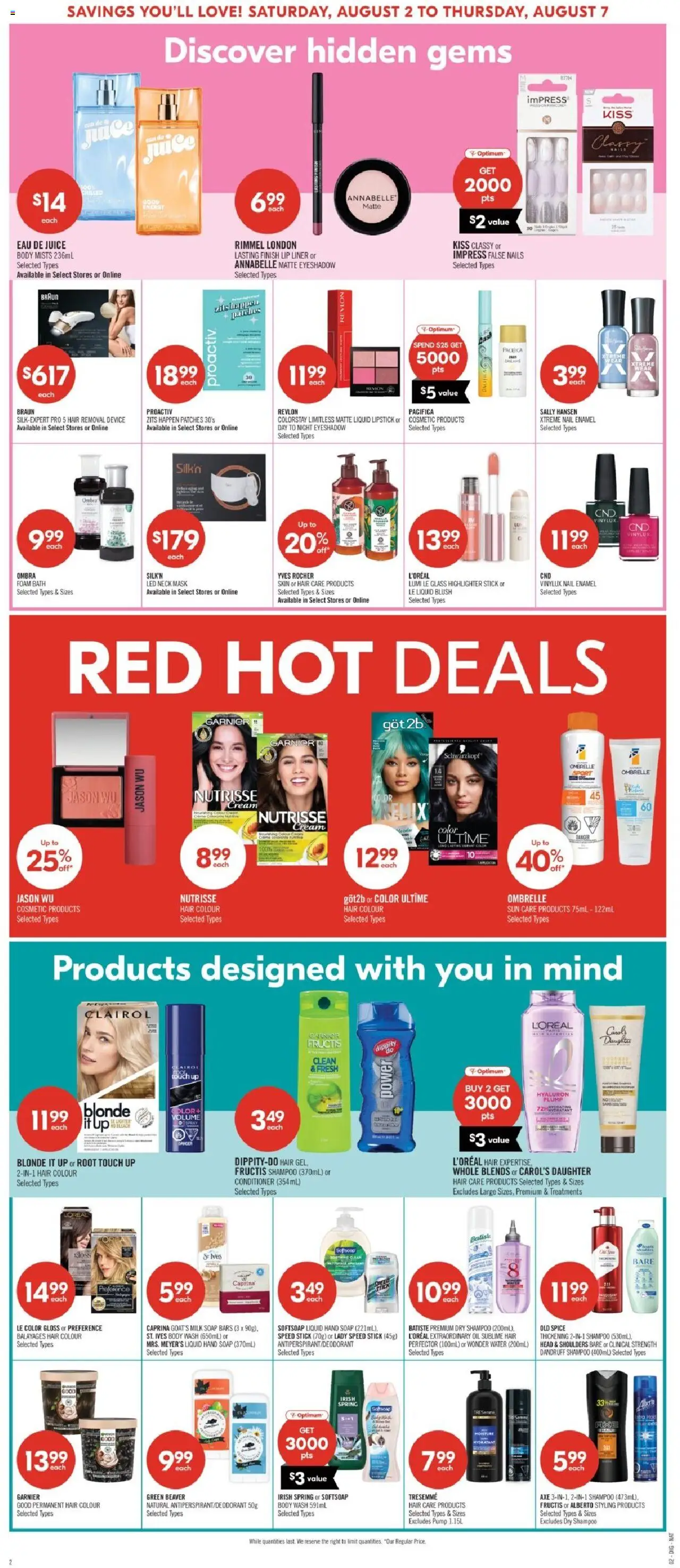 Shoppers flyer valid from 02.08.2025 | Page: 15 | Products: Cream, Lipstick, Bath, Juice
