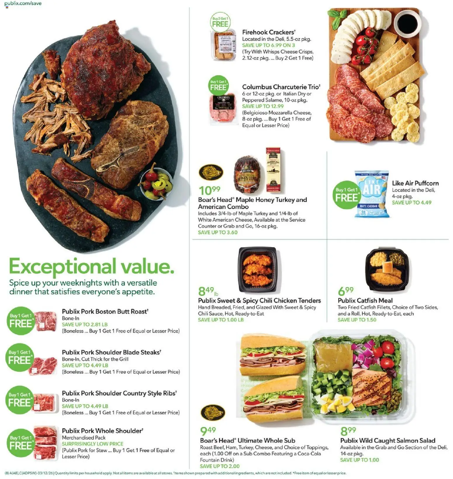 Publix Weekly Ad - valid from 11.03.2026 | Page: 8 | Products: Cheese, Pork, Salad, Grill