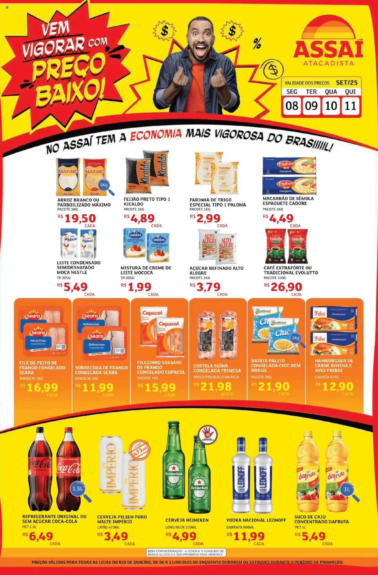 Assaí Atacadista Folheto - válido de 08.09.2025 | Página: 1 | Produtos: Heineken, Hambúrguer, Bebida, Batata