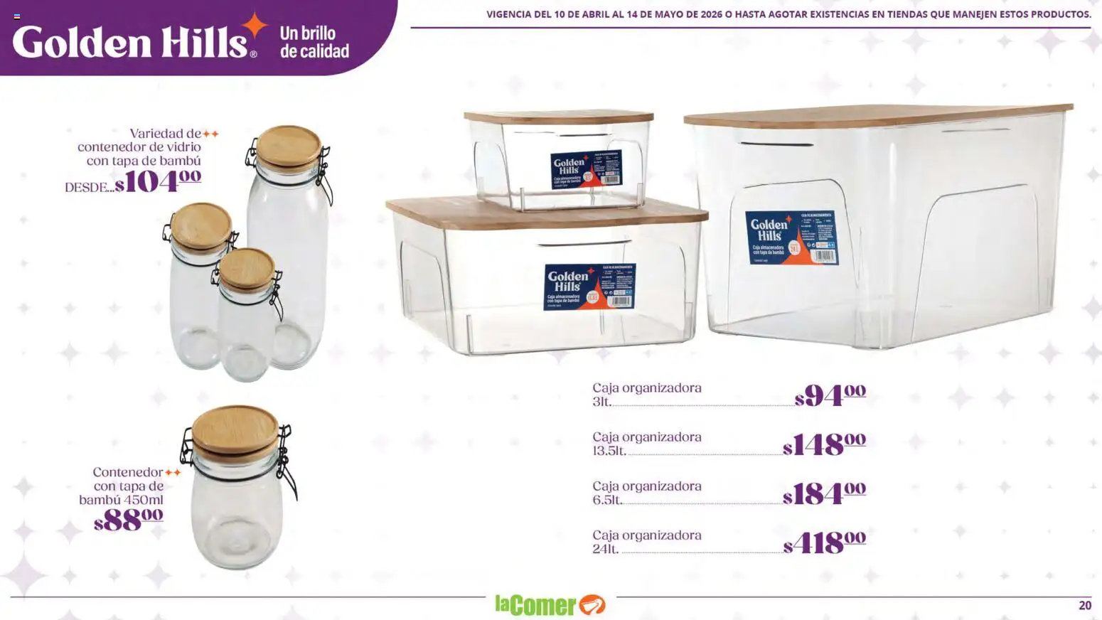 Nuevas ofertas de La Comer válidas en toda la República Mexicana desde el 10.04.2026. ¡Encuentra las mejores ofertas en La Comer folleto Golden Hills! | Página: 20 | Productos: Brillo, Contenedor, Caja
