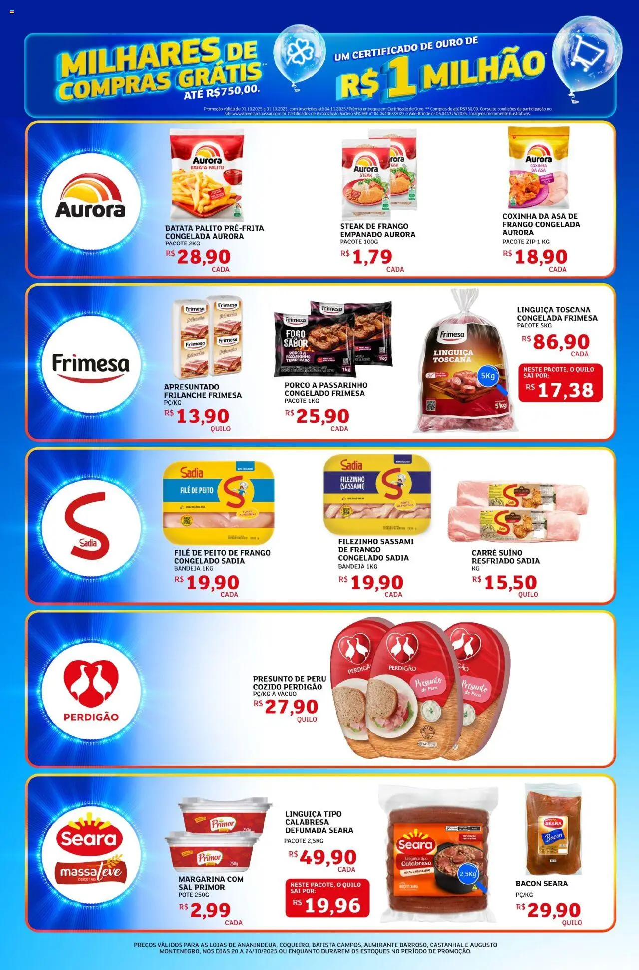 Assaí Atacadista Folheto - válido de 20.10.2025 | Página: 2 | Produtos: Linguiça, Presunto, Sal, Margarina