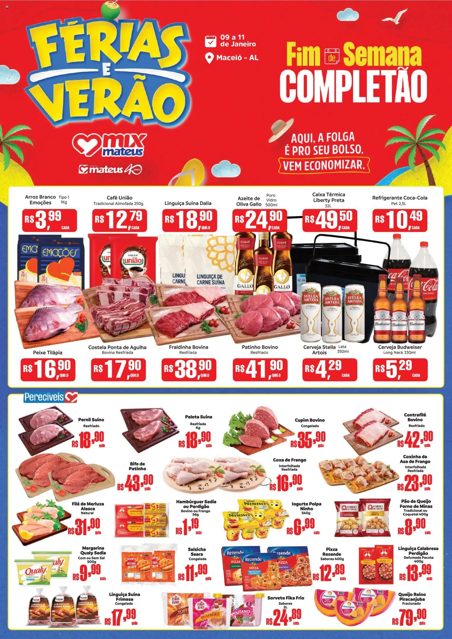 Mateus Folheto - válido de 09.01.2026 | Página: 1 | Produtos: Salsicha, Pernil, Tilápia, Arroz