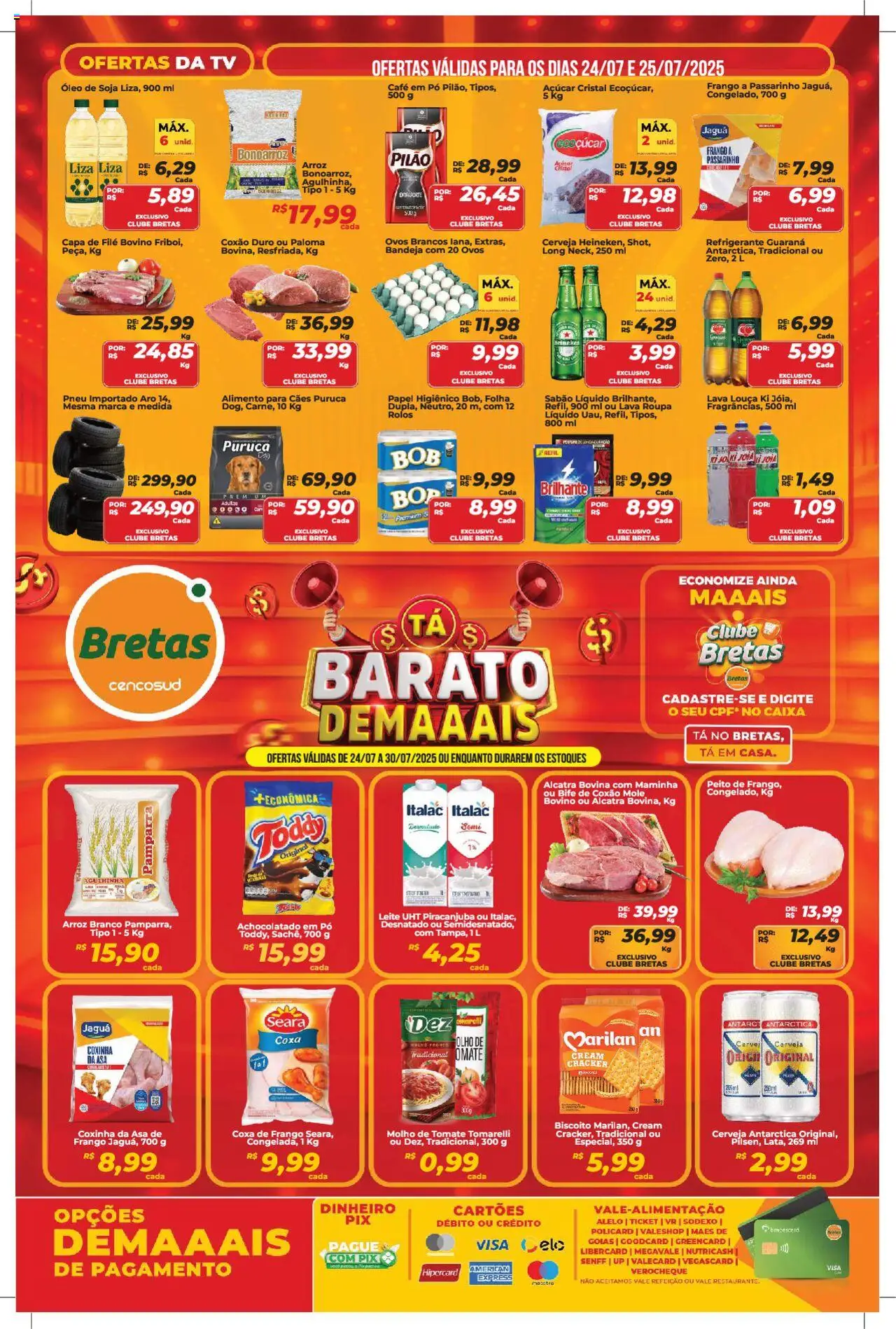 Bretas Folheto - válido de 24.07.2025 | Página: 1 | Produtos: Biscoito, Achocolatado, Maminha, Frango
