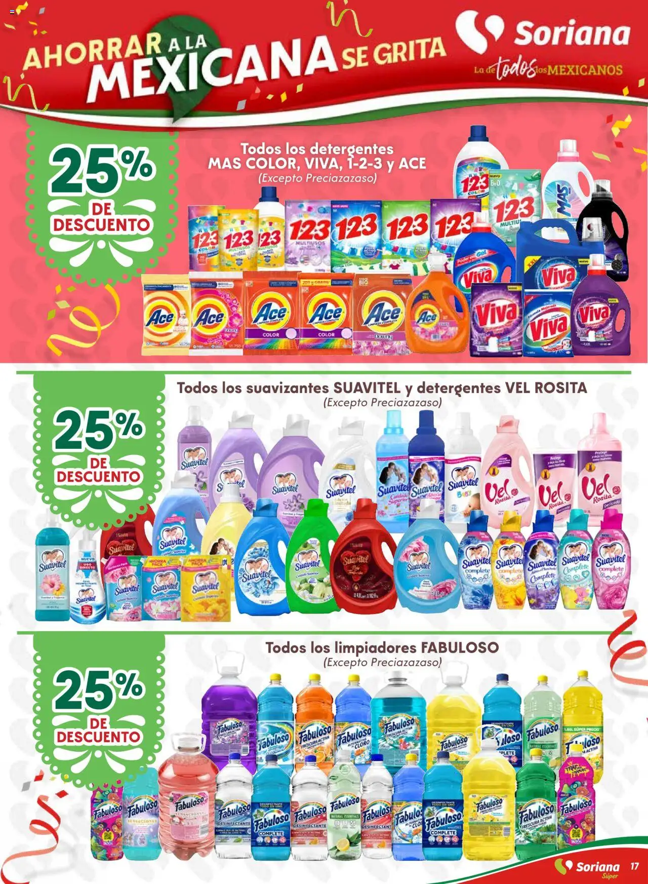 Nuevas ofertas de Soriana válidas en toda la República Mexicana desde el 10.09.2025. ¡Encuentra las mejores ofertas en Soriana - Ahorrar a la mexicana se grita Soriana Súper Nacional! | Página: 17 | Productos: Desinfectante, Cloro