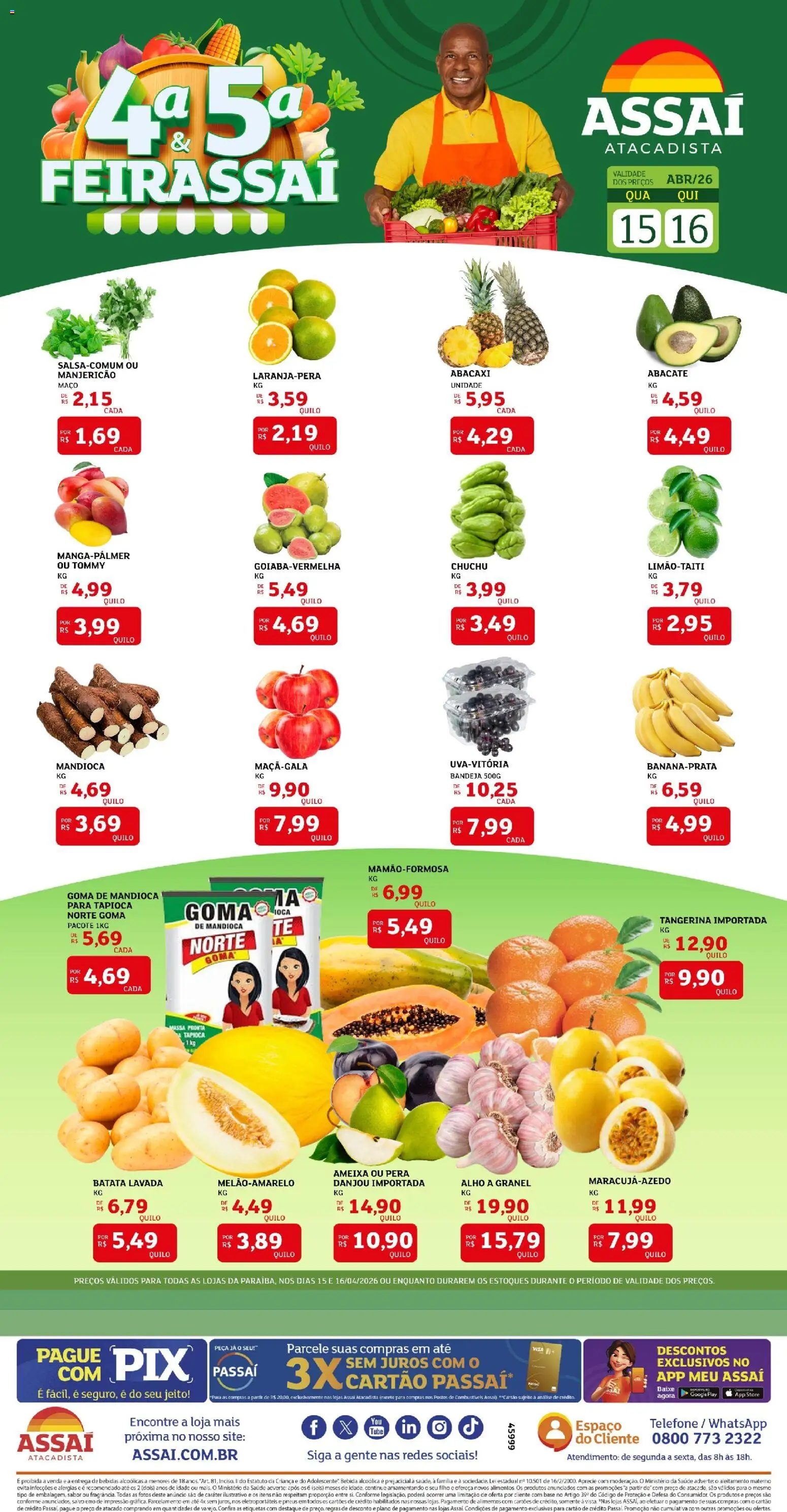 Assaí Atacadista Folheto - válido de 15.04.2026 | Página: 1 | Produtos: Chuchu, Manjericão, Abacaxi, Massa