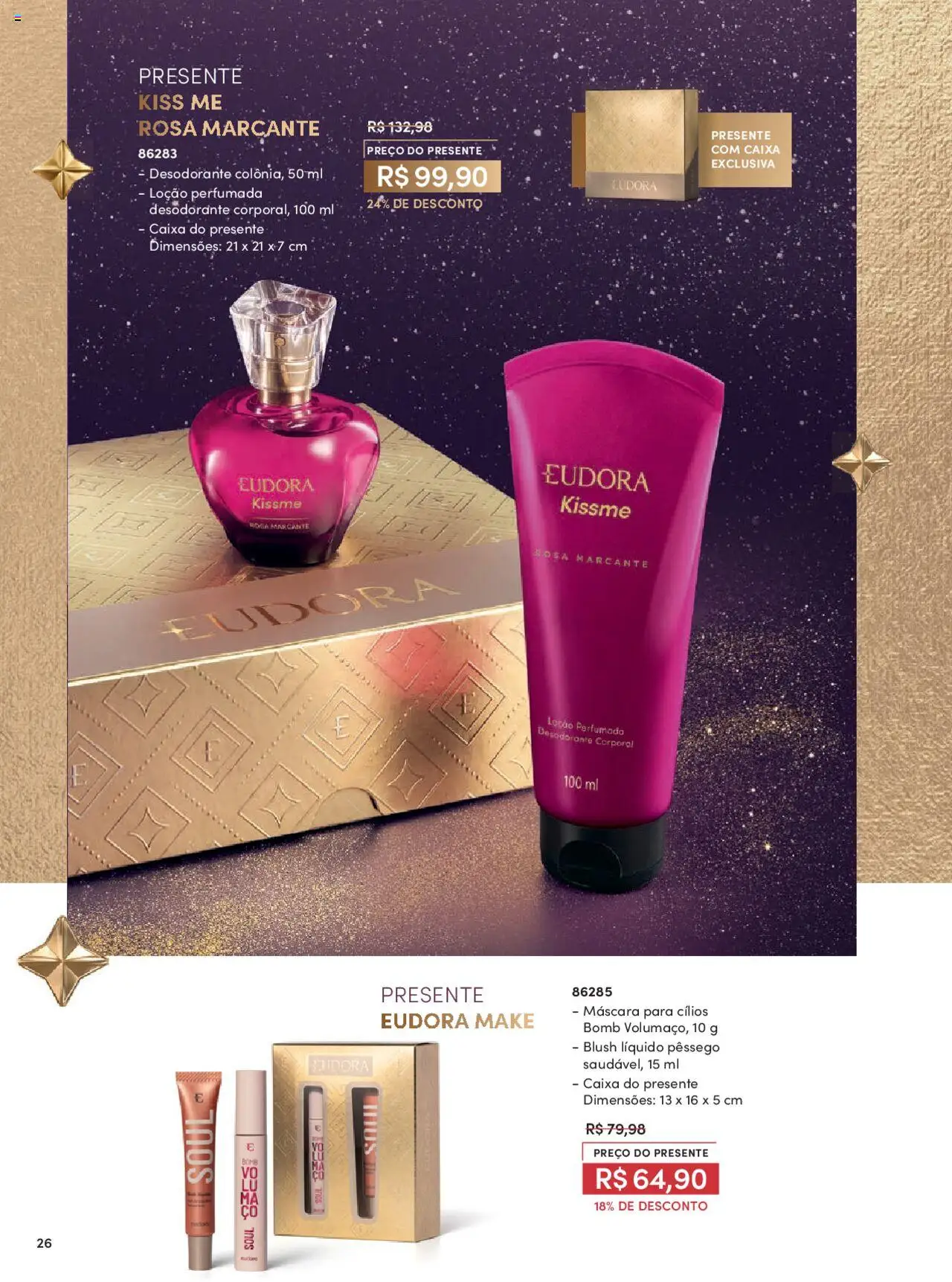 Eudora Folheto - válido de 07.10.2025 | Página: 26 | Produtos: Pêssego, Blush, Desodorante, Caixa