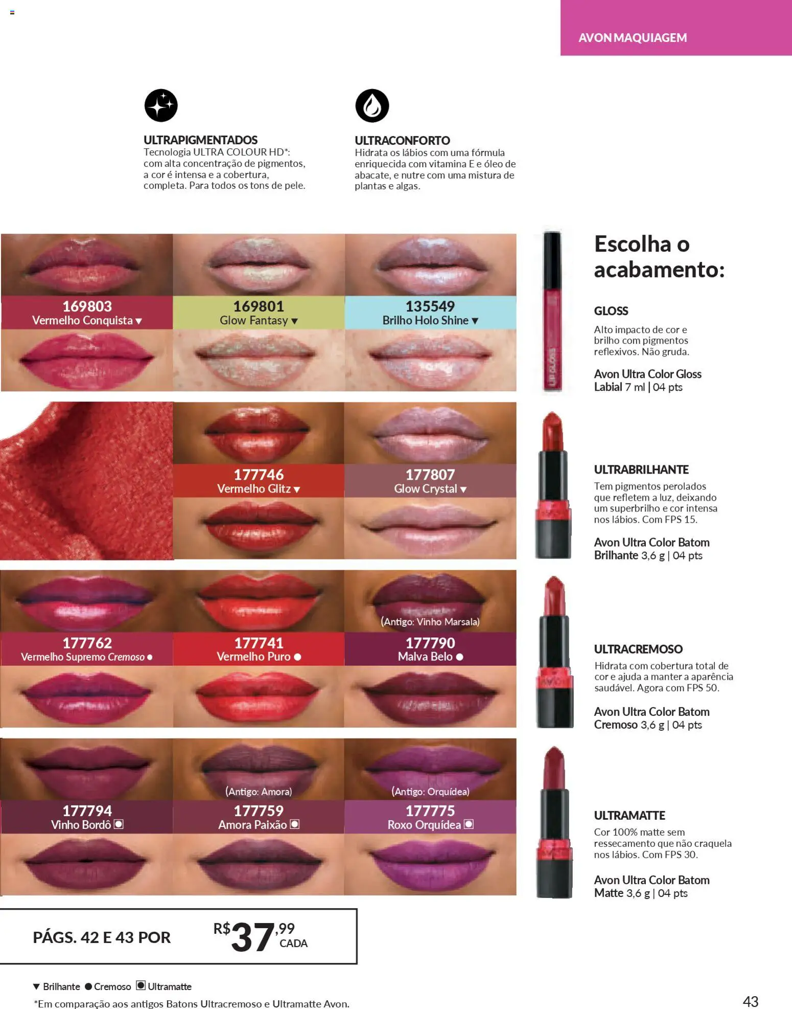 Avon Folheto - válido de 19.12.2025 | Página: 43 | Produtos: Maquiagem, Batom, Óleo, Vinho