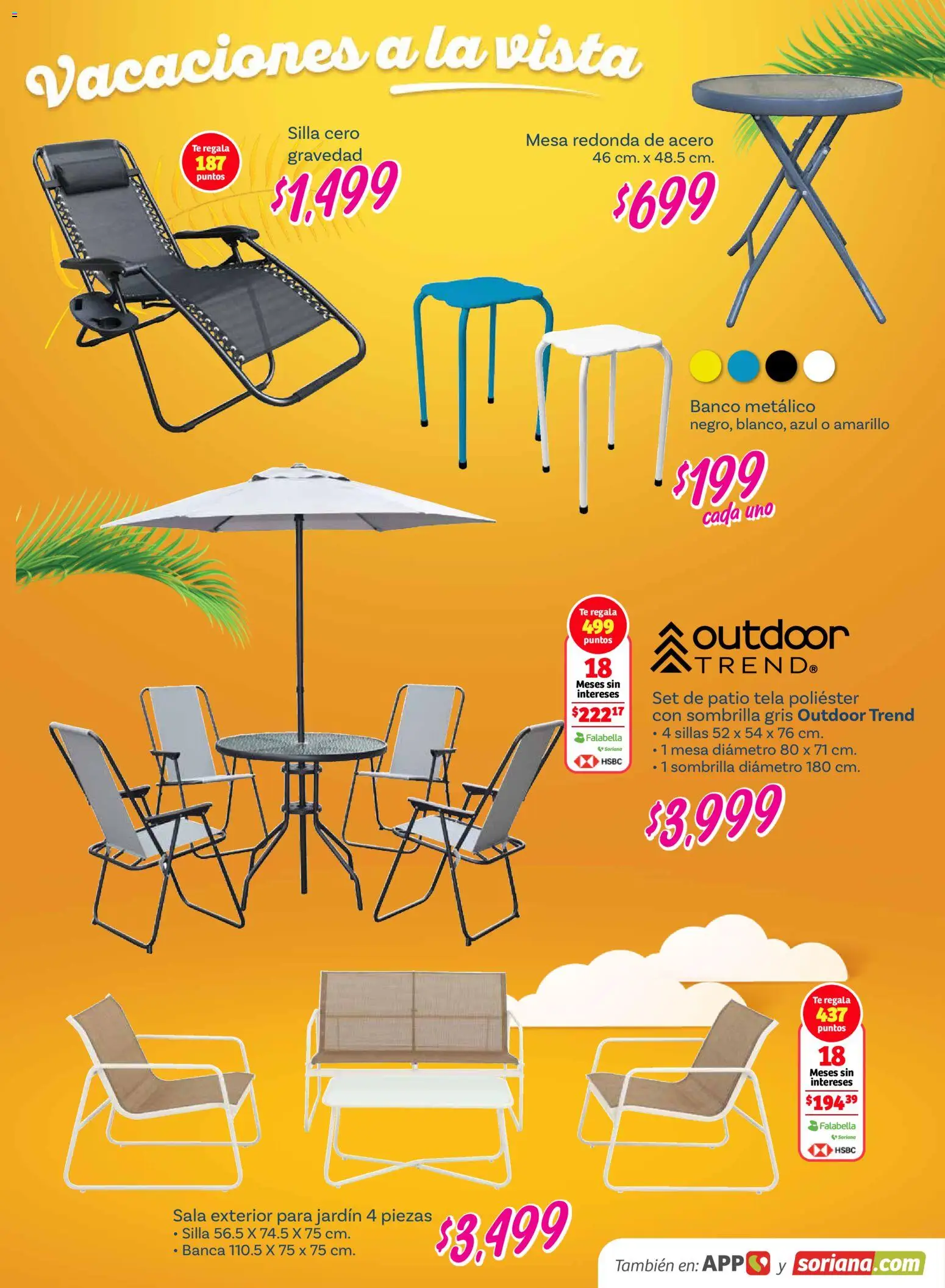 Nuevas ofertas de Soriana válidas en toda la República Mexicana desde el 26.02.2026. ¡Encuentra las mejores ofertas en Soriana - Vacaciones a la vista Híper Nacional! | Página: 21 | Productos: Silla, Banco, Mesa, Sombrilla
