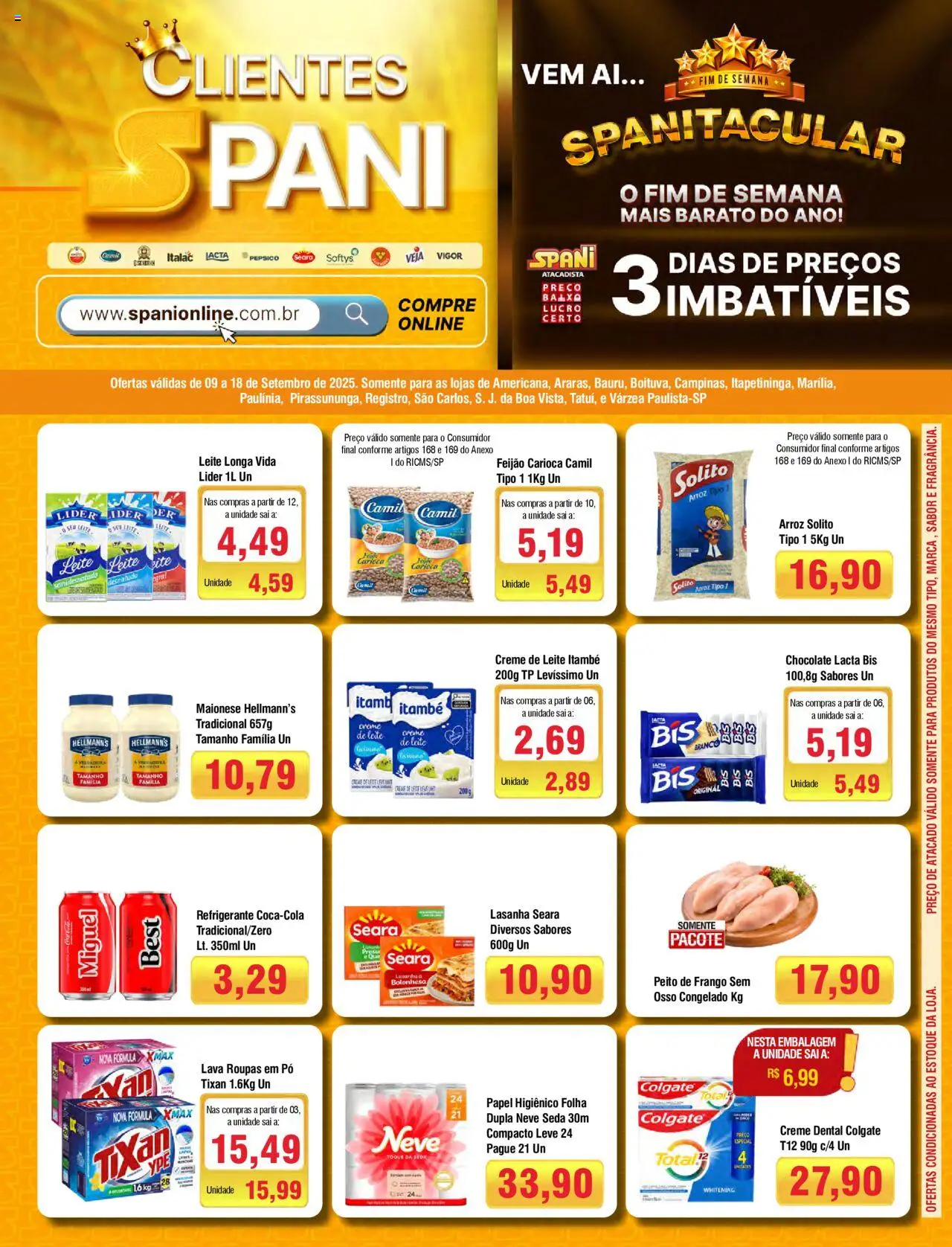 Spani Atacadista Folheto - válido de 09.09.2025 | Página: 1 | Produtos: Creme, Lasanha, Refrigerante, Maionese