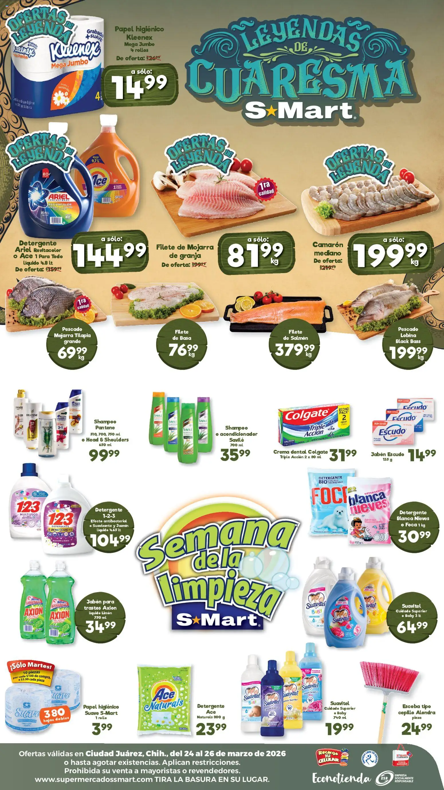 Nuevas ofertas de S-Mart válidas en toda la República Mexicana desde el 24.03.2026. ¡Encuentra las mejores ofertas en S-Mart folleto Juárez! | Página: 2 | Productos: Detergente, Limón, Acondicionador, Jabón