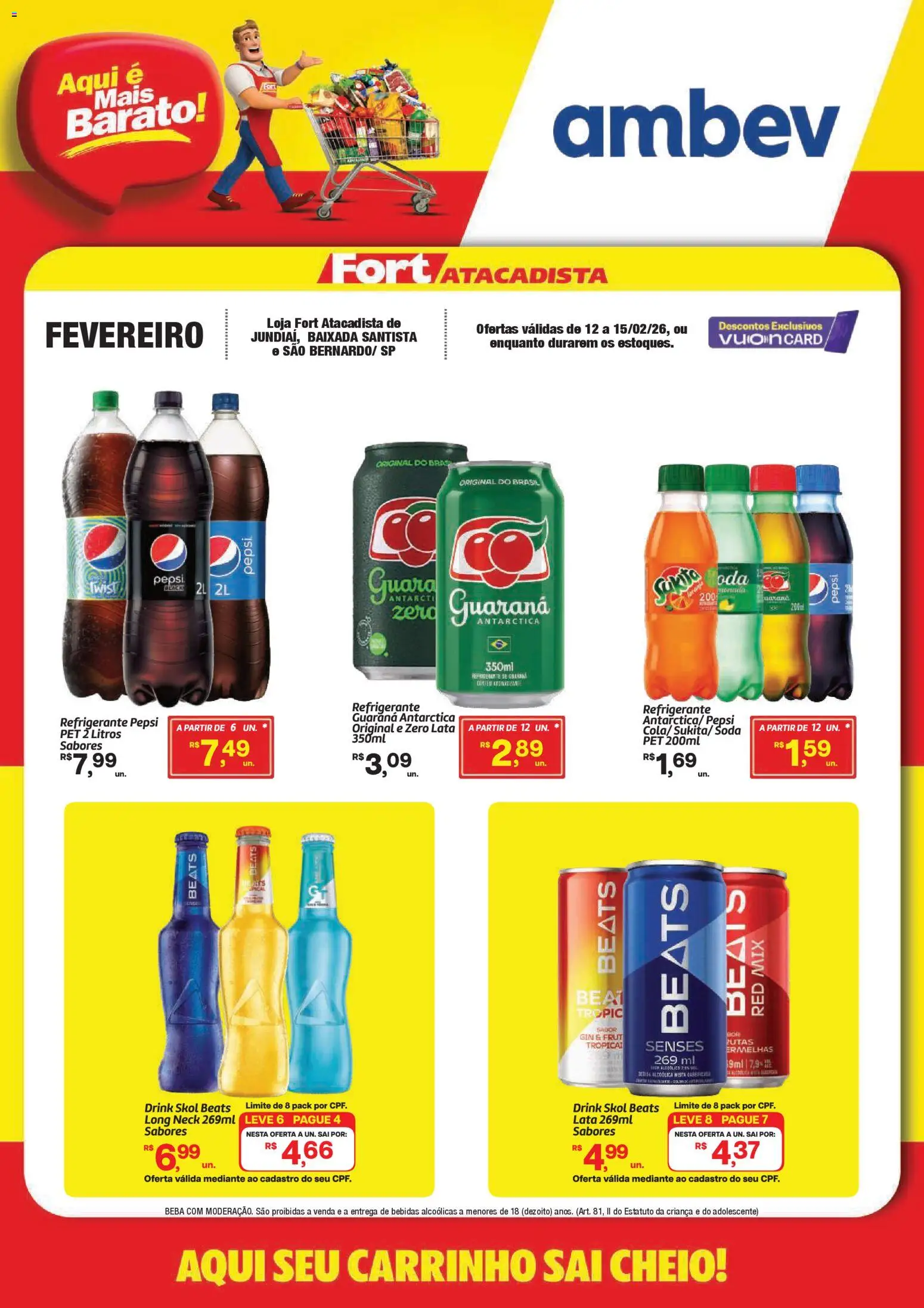 Fort Atacadista Folheto - válido de 12.02.2026 | Página: 1 | Produtos: Guaraná, Carrinho, Gin, Soda