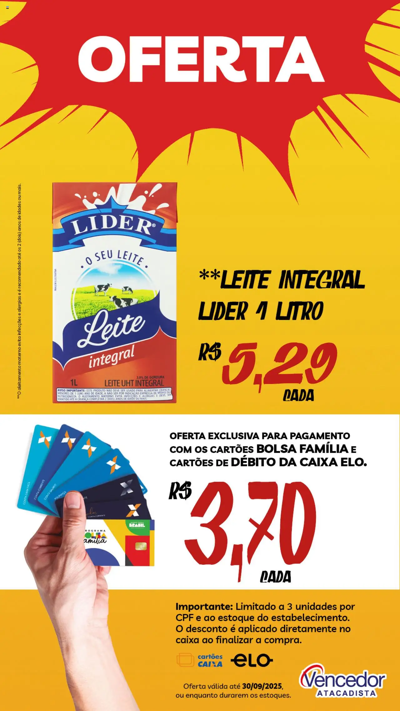 Vencedor Atacadista Folheto - válido de 08.09.2025 | Página: 2 | Produtos: Leite integral, Caixa, Leite, Bolsa