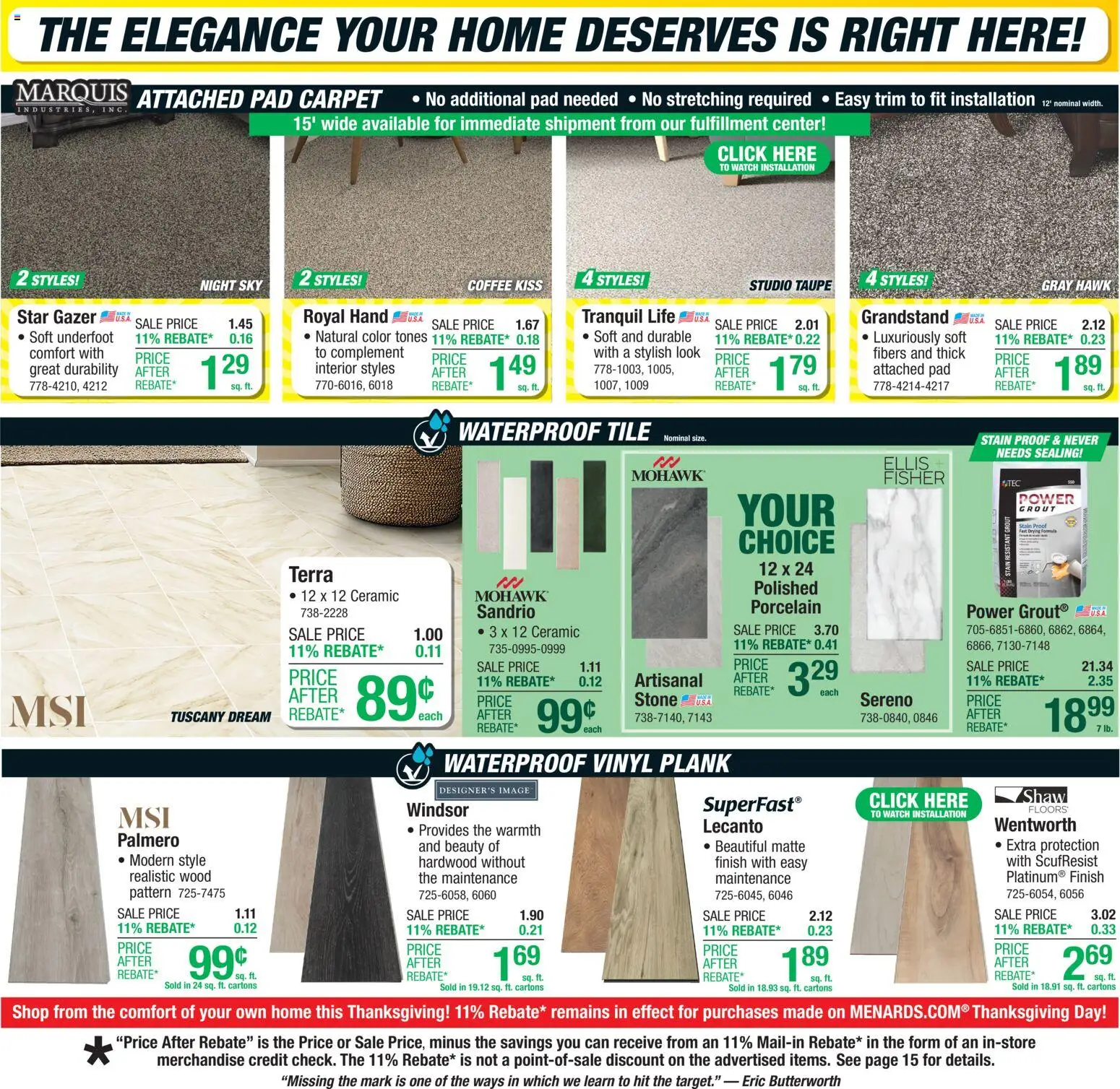 Menards Weekly Ad - valid from 13.11.2025 | Page: 19 | Products: Trim, Carpet, Coffee, Watch