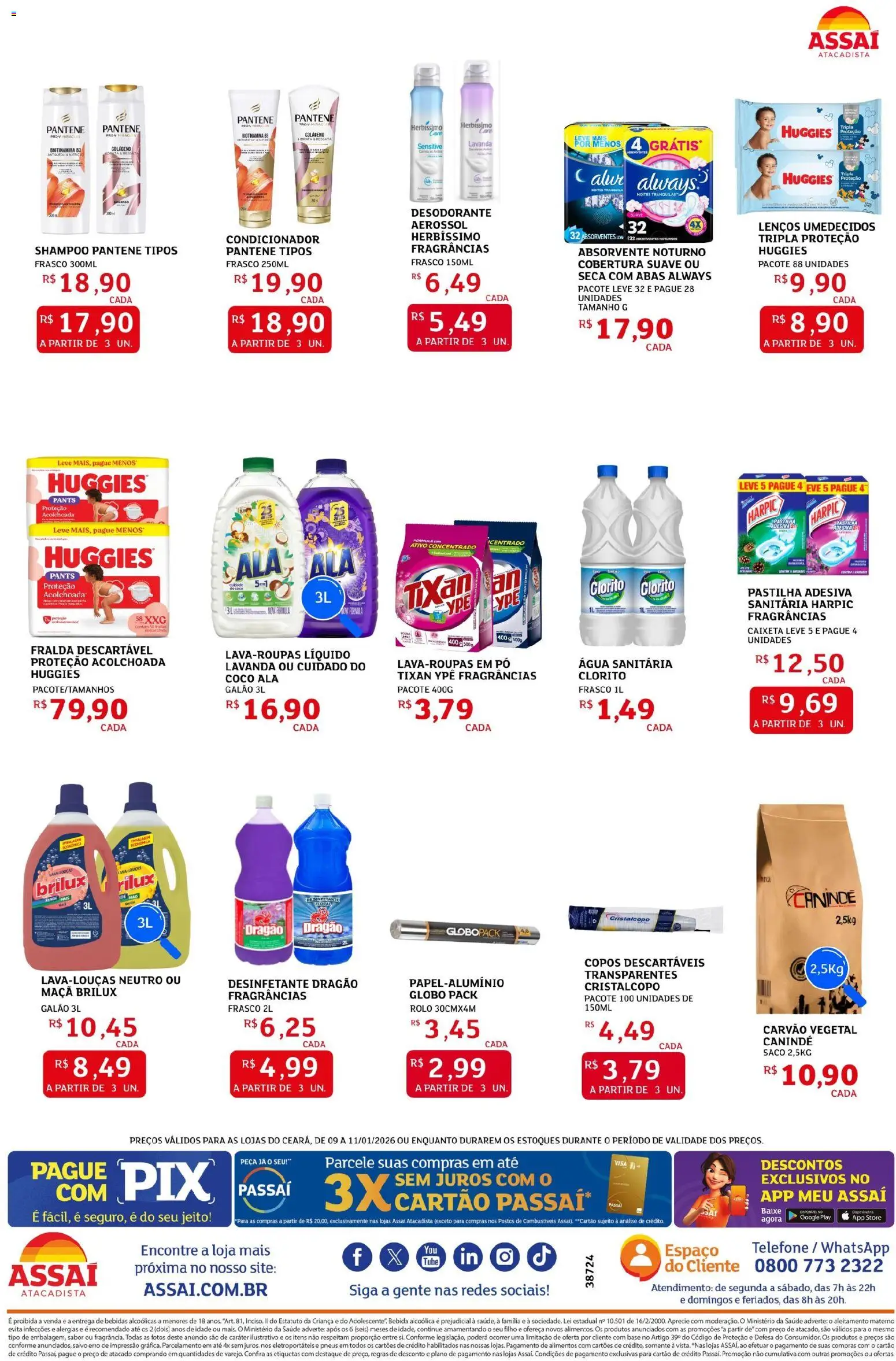 Assaí Atacadista Folheto - válido de 09.01.2026 | Página: 3 | Produtos: Pó, Rolo, Copos descartáveis, Absorvente