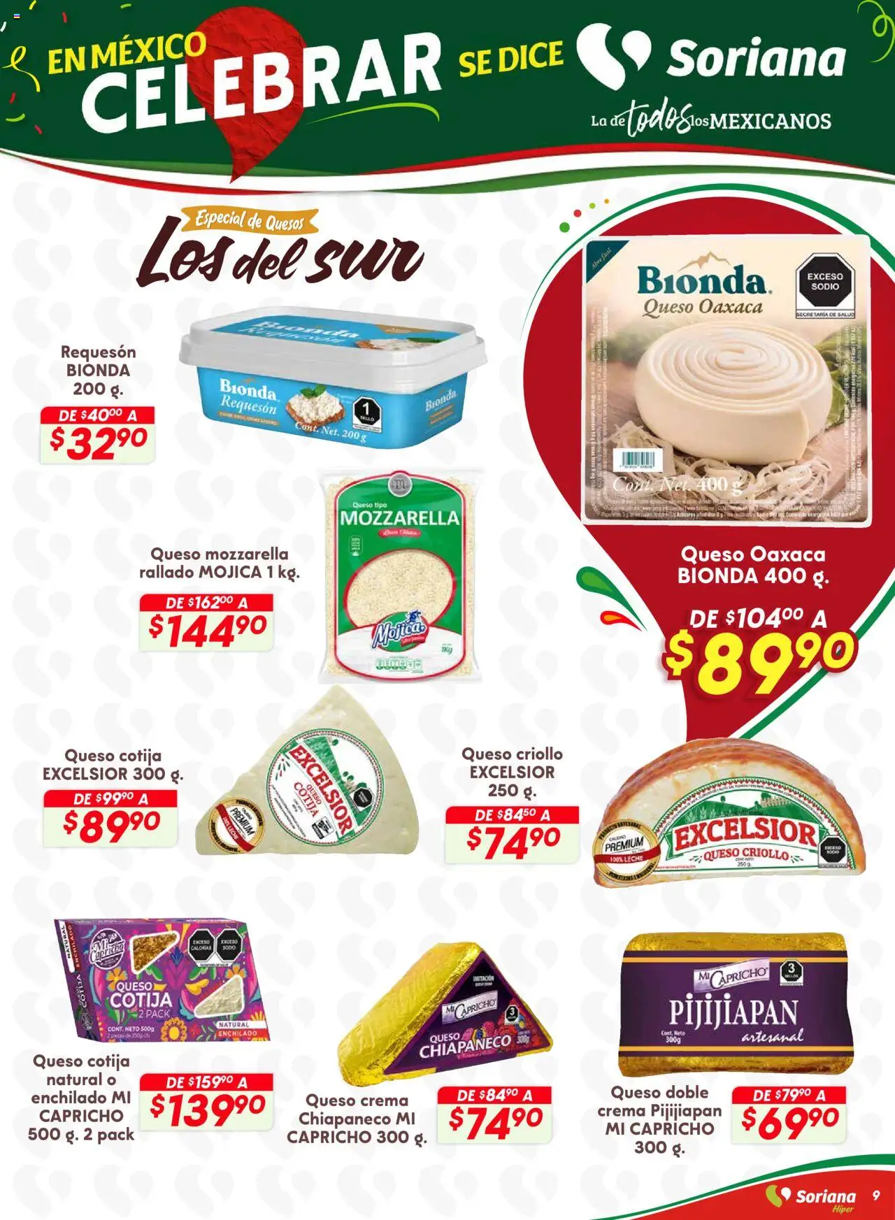 Nuevas ofertas de Soriana válidas en toda la República Mexicana desde el 18.09.2025. ¡Encuentra las mejores ofertas en Soriana - Preciazazaso Híper: Edo Mex, Gro, Hgo, Mor, Pue, Qto, Tlax, Ver! | Página: 16 | Productos: Queso crema, Crema, Leche, Queso