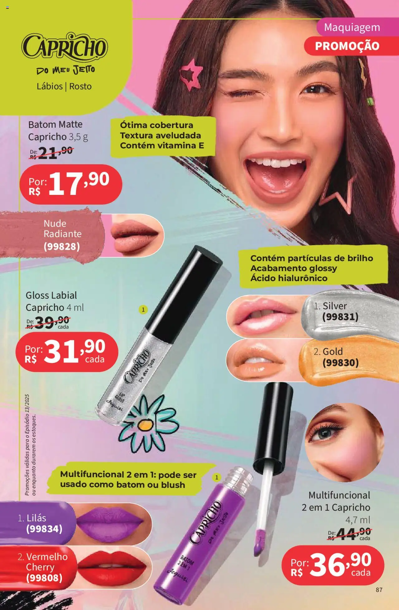 Jequiti Folheto - válido de 19.09.2025 | Página: 87 | Produtos: Blush, Batom, Gloss labial, Multifuncional