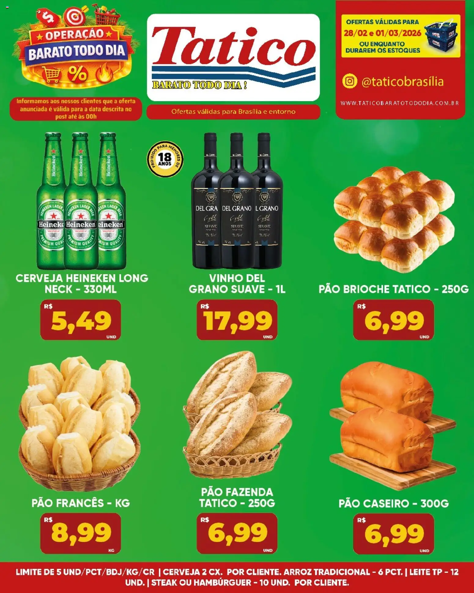 Tatico Folheto - válido de 02.03.2026 | Página: 26 | Produtos: Leite, Vinho, Arroz, Cerveja Heineken