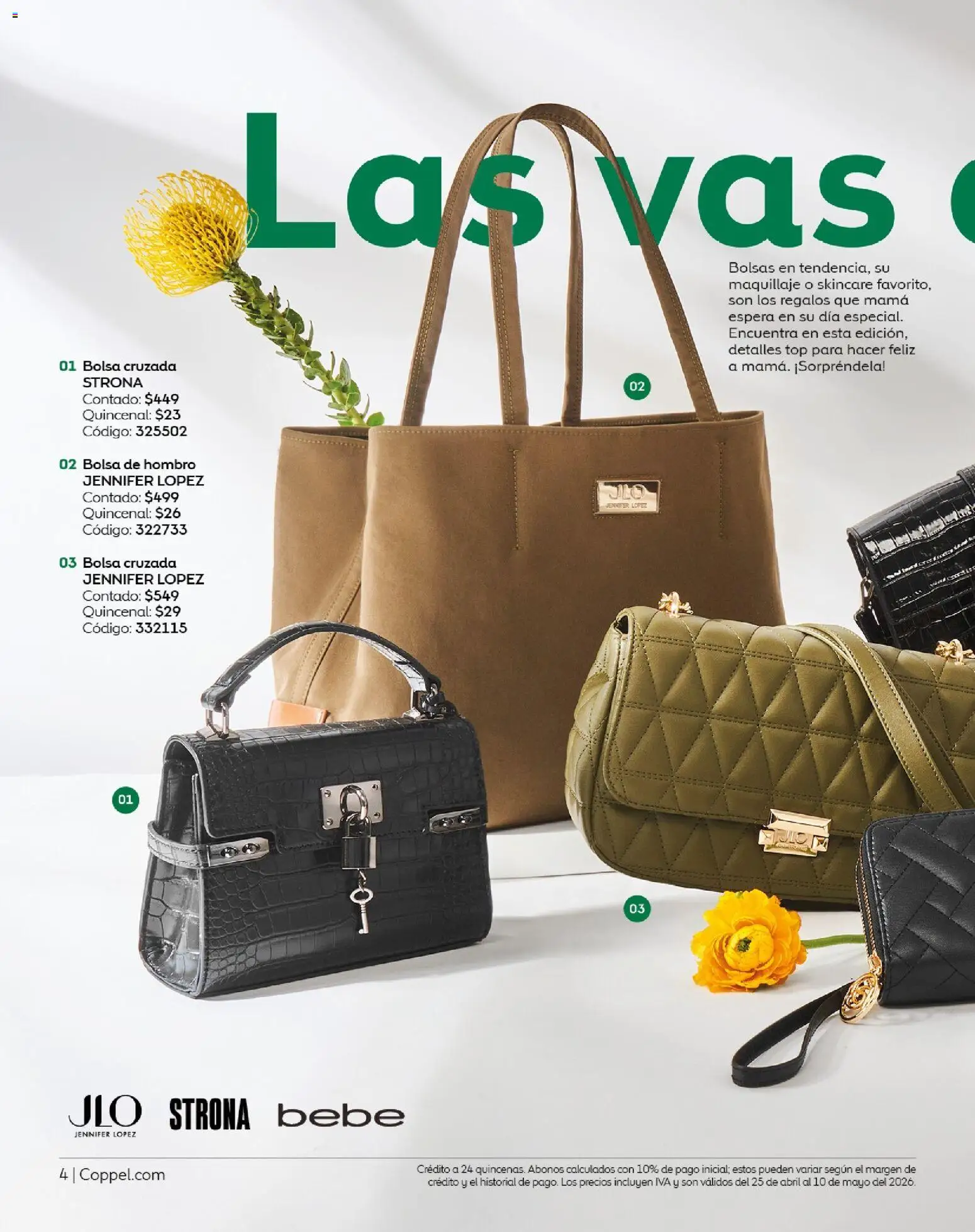 Nuevas ofertas de Coppel válidas en toda la República Mexicana desde el 25.04.2026. ¡Encuentra las mejores ofertas en Coppel catálogo Los regalos que mamá siempre quiere! | Página: 4 | Productos: Bolsa, Top, Maquillaje