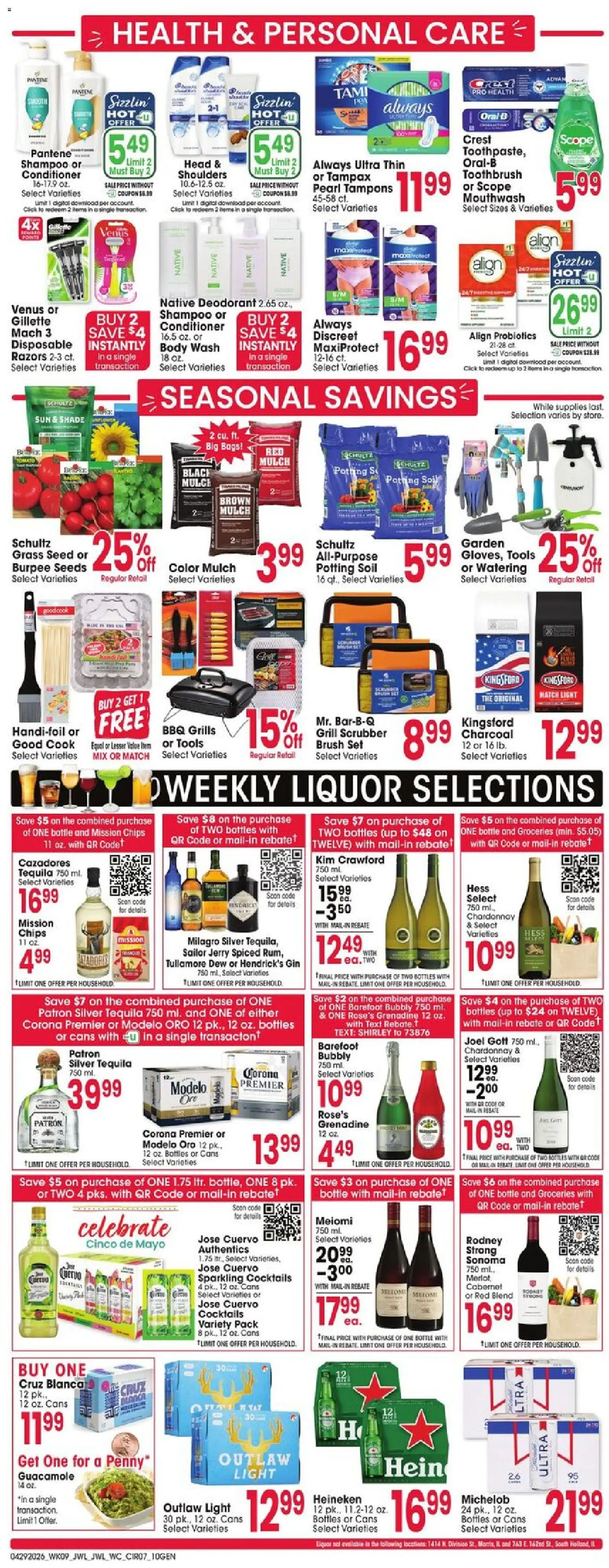 Jewel Osco Weekly Ad - valid from 29.04.2026 | Page: 7 | Products: Deodorant, Mouthwash, Gin, Tampons