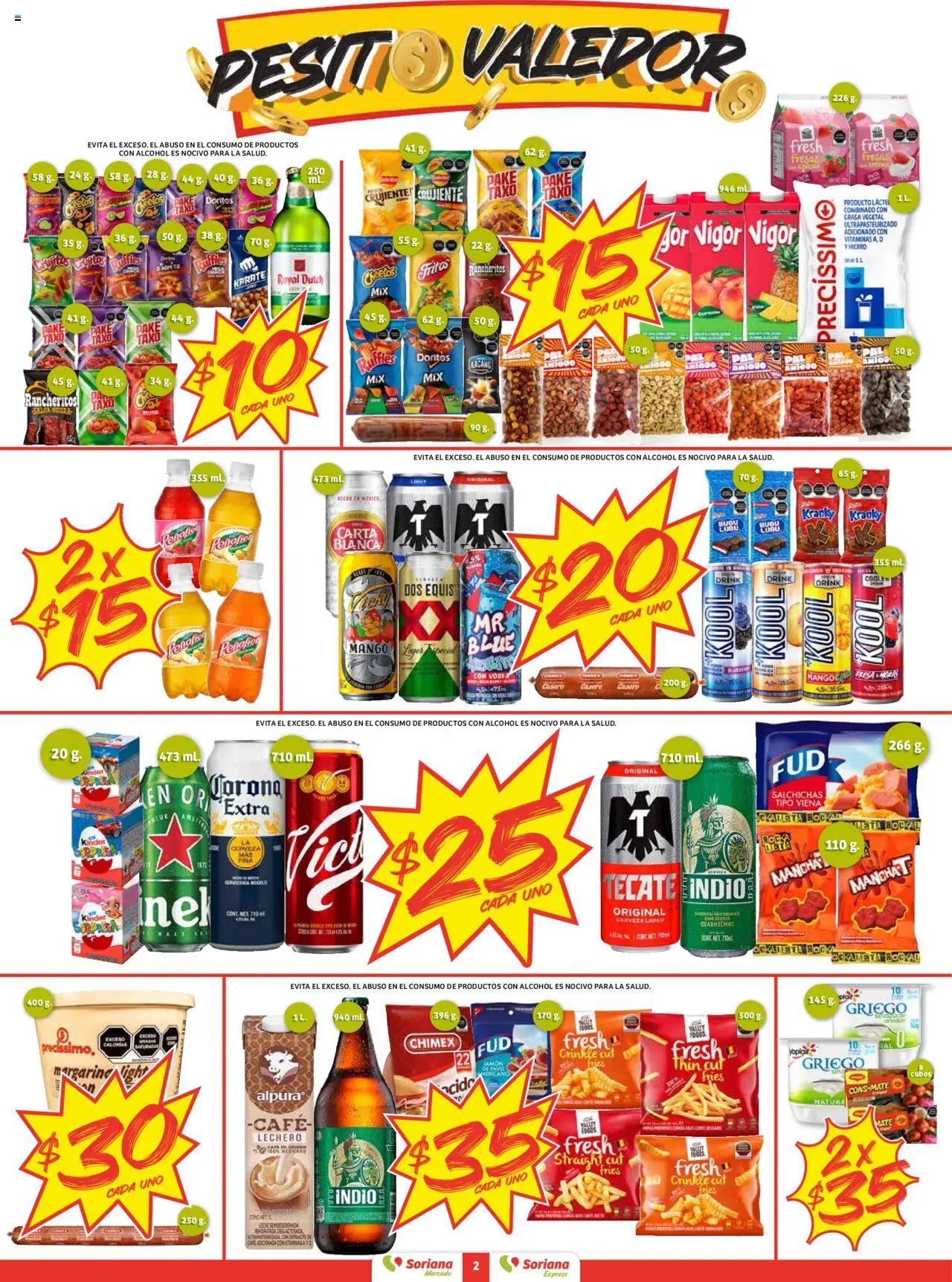 Nuevas ofertas de Soriana válidas en toda la República Mexicana desde el 18.09.2025. ¡Encuentra las mejores ofertas en Soriana - Pesito Valedor Mercado: Camp, Chia, Oax, Q. Roo, Tab, Yuc! | Página: 2 | Productos: Café, Cerveza, Vitaminas, Vodka