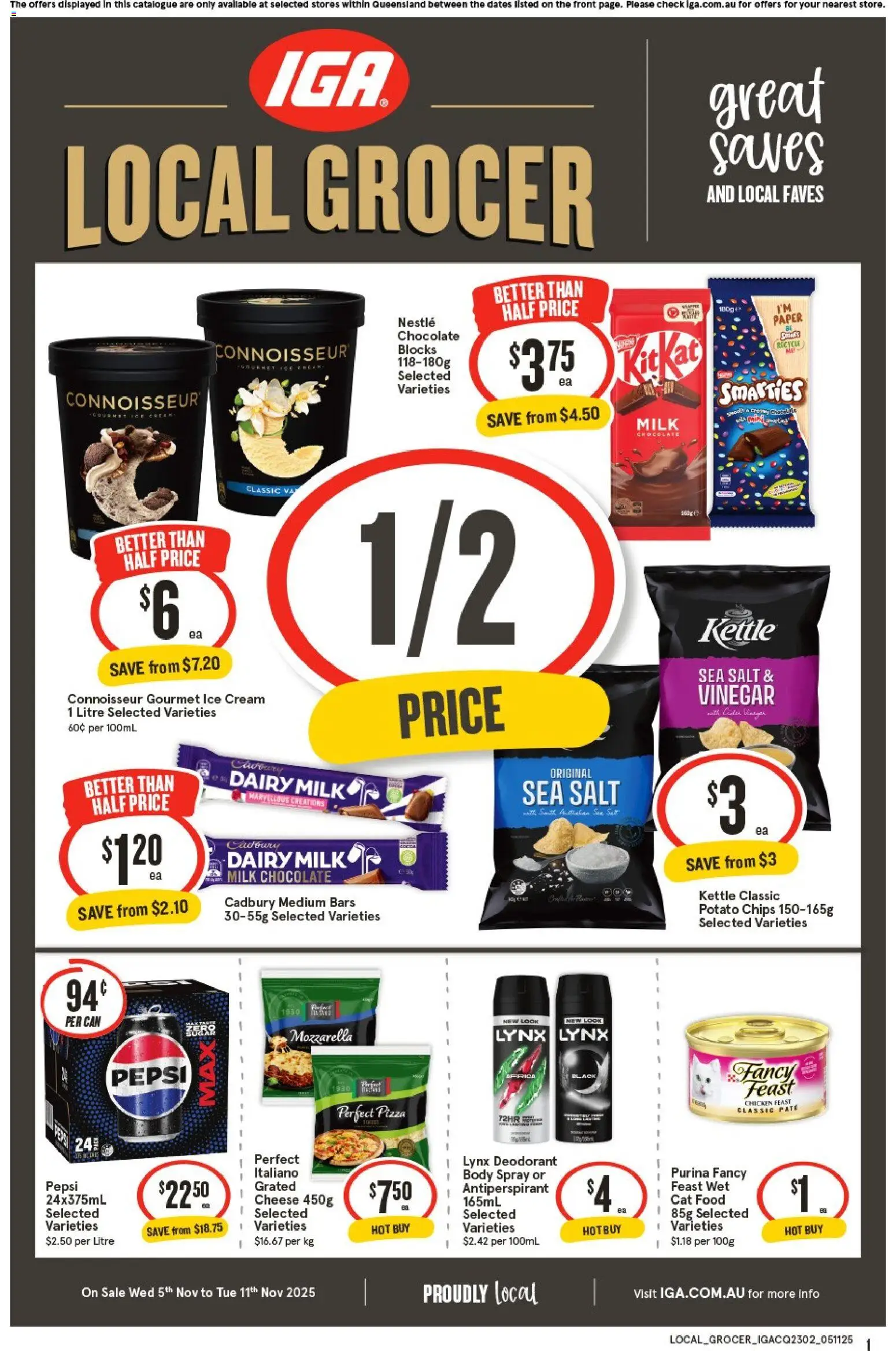 IGA catalogue - valid from 05.11.2025 | Page: 1 | Products: Pizza, Deodorant, Salt, Vinegar