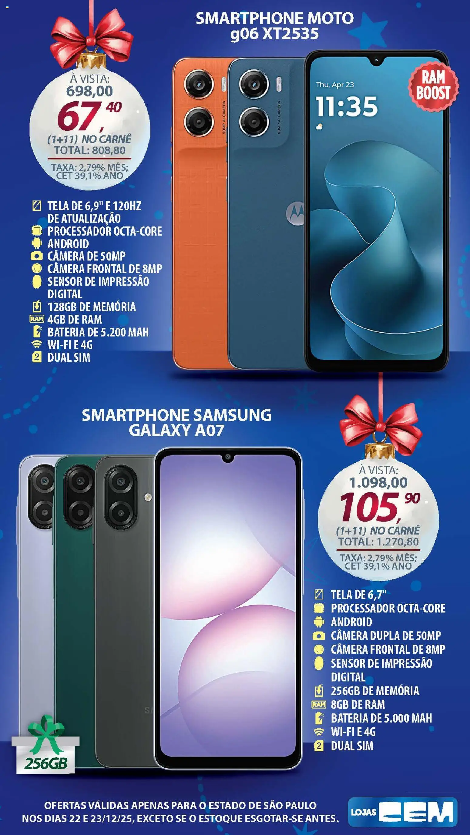 Lojas Cem Folheto - válido de 22.12.2025 | Página: 7 | Produtos: Memória ram, Tela, Bateria, Smartphone