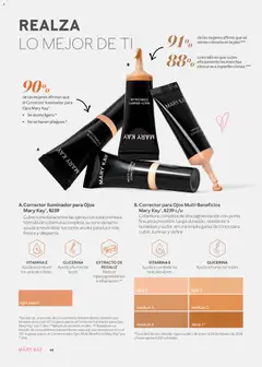 Vista previa de Corrector Iluminador para Ojos Mary Kay, Cubre inmediatamente las ojeras con esta cremosa fórmula de cobertura completa, su tono durazno ayuda a neutralizar los tonos azules para lucir más fresca y despierta., nuevo folleto de la tienda, válido en México a partir del 01.01.2026 | Página: 48 | Productos: Durazno, Iluminador, Corrector