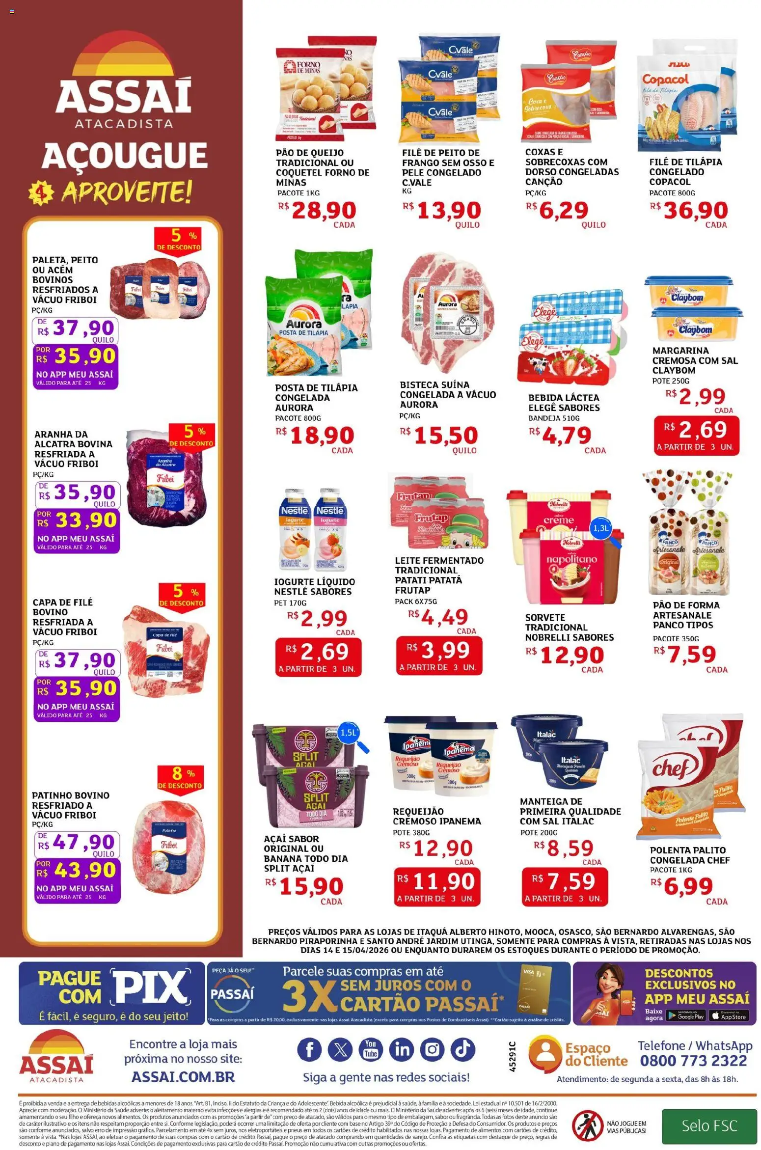 Assaí Atacadista Folheto - válido de 14.04.2026 | Página: 2 | Produtos: Manteiga, Pão, Sorvete, Bebida