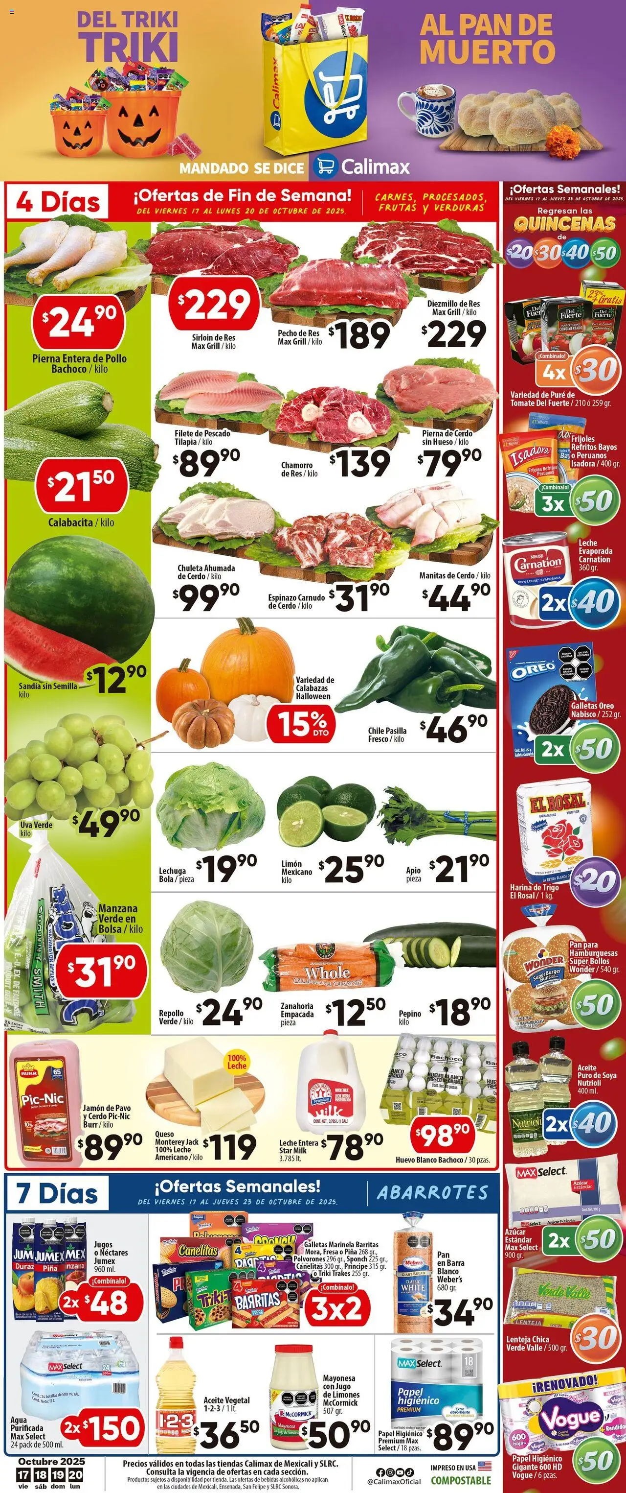 Nuevas ofertas de Calimax válidas en toda la República Mexicana desde el 17.10.2025. ¡Encuentra las mejores ofertas en Calimax folleto Mexicali! | Página: 1 | Productos: Azúcar, Limón, Jamón, Piña