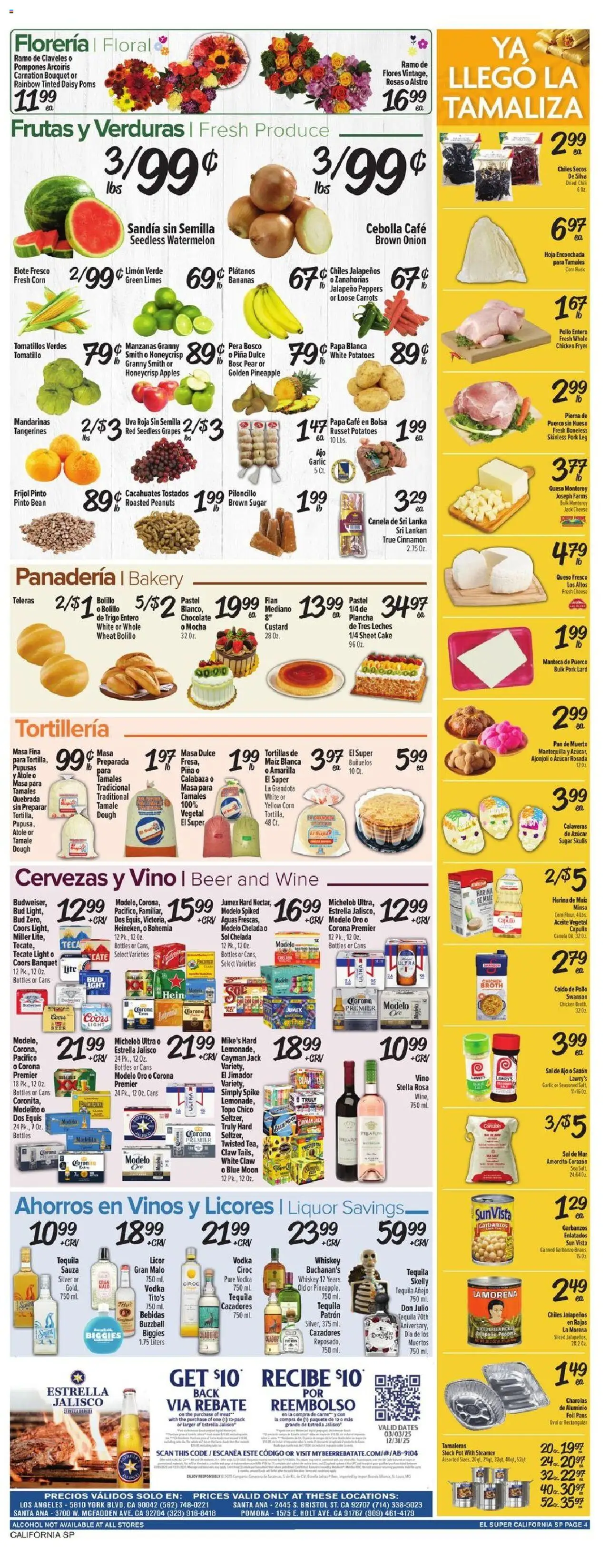 El Super Weekly Ad - CA - valid from 15.10.2025 | Page: 4 | Products: Wine, Bananas, Vodka, Garlic