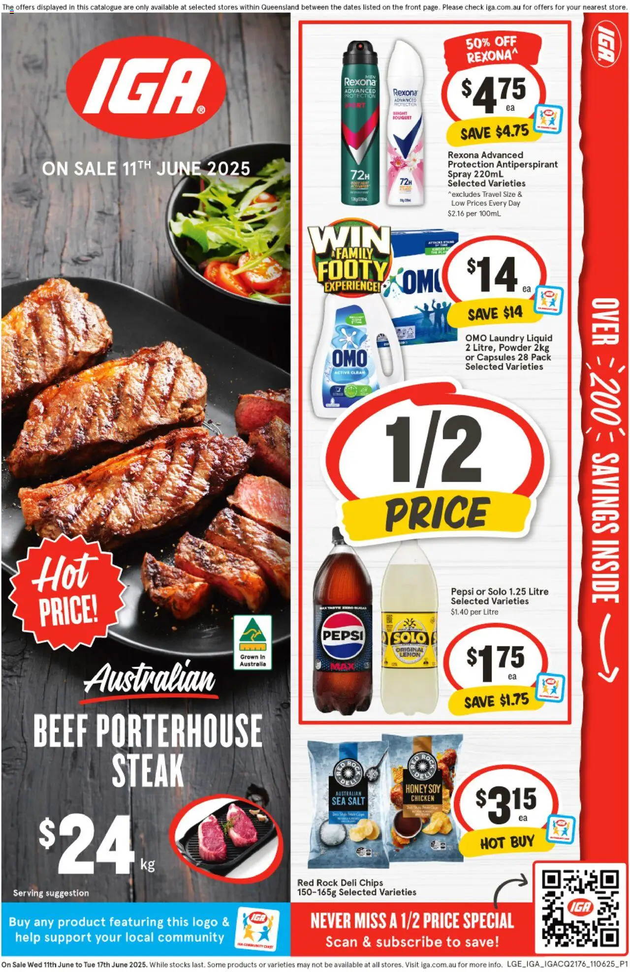 IGA catalogue - valid from 11.06.2025 | Page: 1 | Products: Chicken, Pepsi, Steak, Laundry