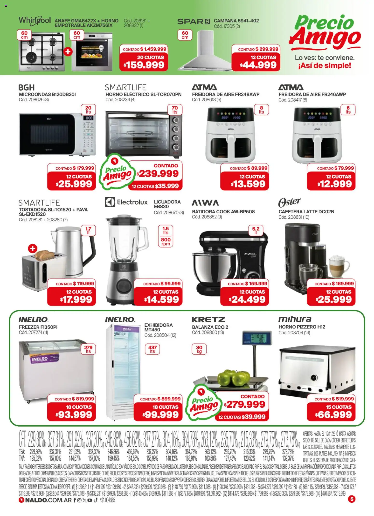 Naldo catálogo │ válido desde el 12.11.2025 | Página: 5 | Productos: Pava, Campana, Horno eléctrico, Freezer