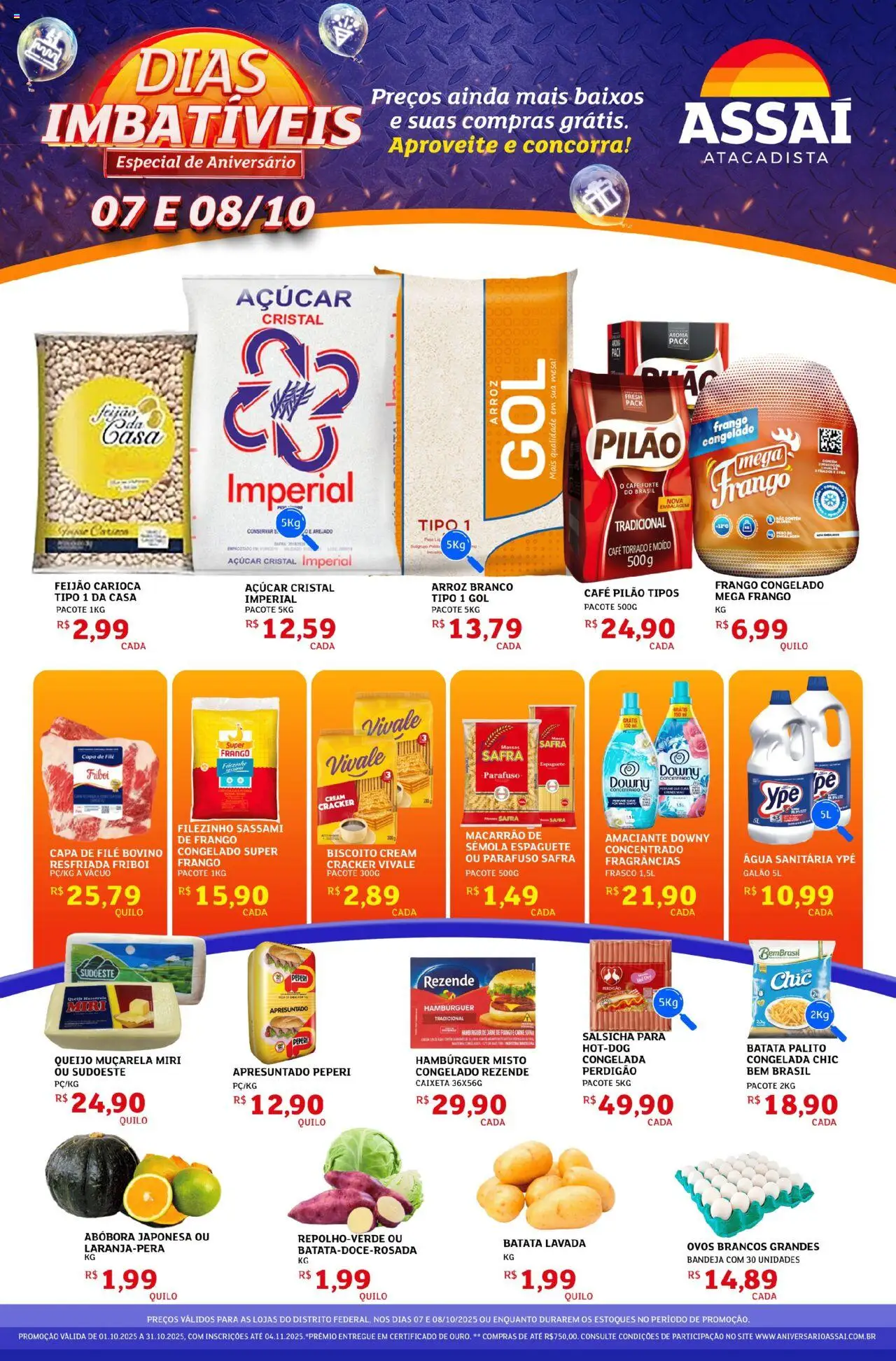 Assaí Atacadista Folheto - válido de 07.10.2025 | Página: 1 | Produtos: Espaguete, Feijão, Muçarela, Frango