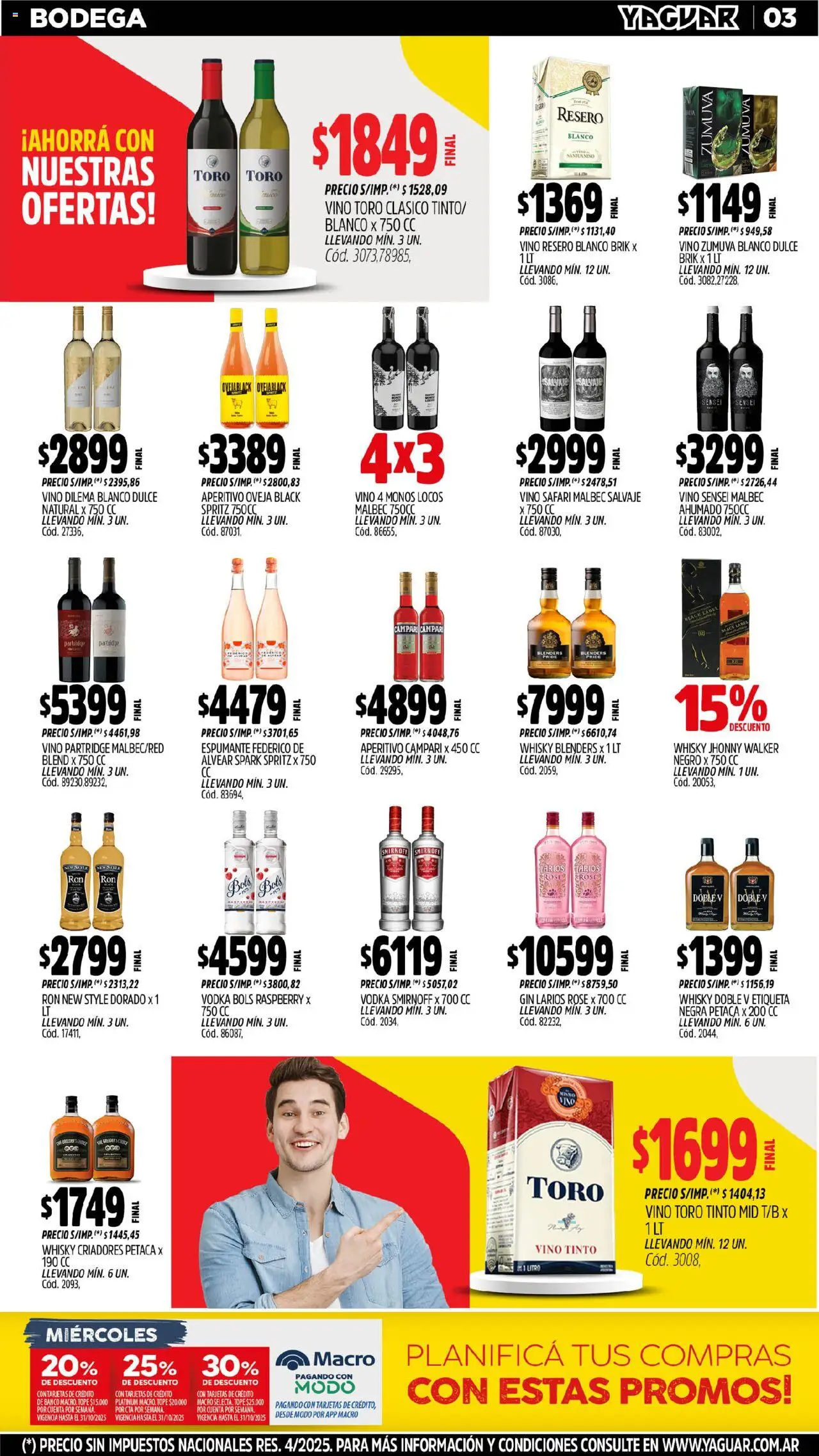 Yaguar - José C. Paz │ válido desde el 13.10.2025 | Página: 3 | Productos: Whisky, Banco, Gin, Vino