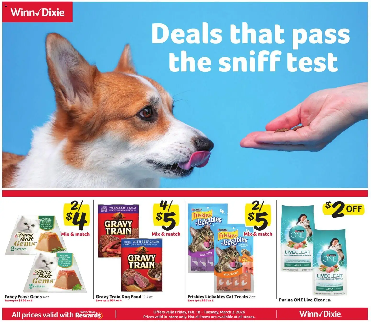 Winn Dixie In-Store Flyer - valid from 18.02.2026 | Page: 4 | Products: Cat Treat, Dog Food, Beef