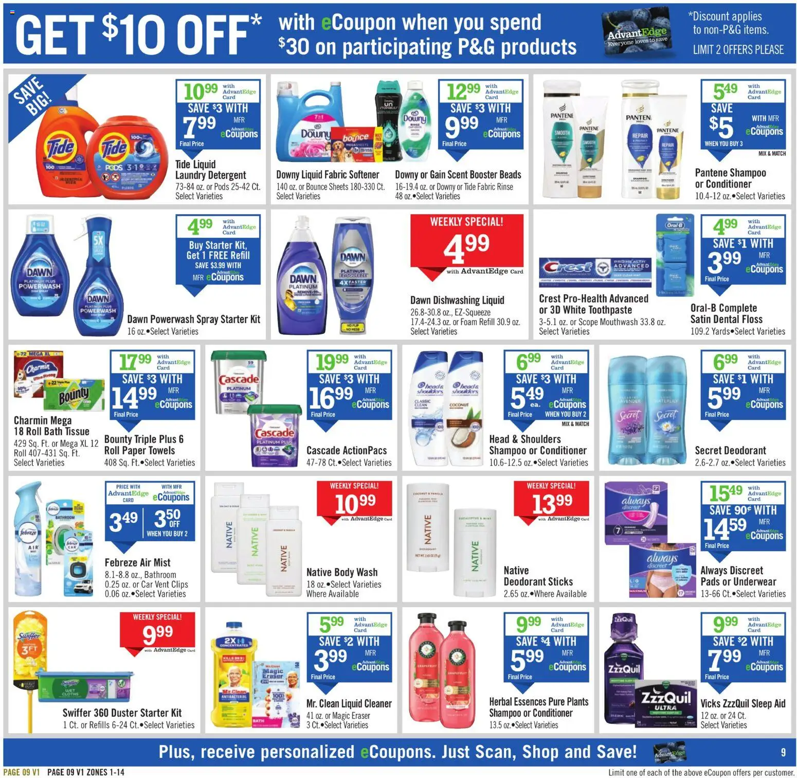 Price Chopper Weekly Ad - valid from 22.02.2026 | Page: 9 | Products: Bath, Pads, Underwear, Starter