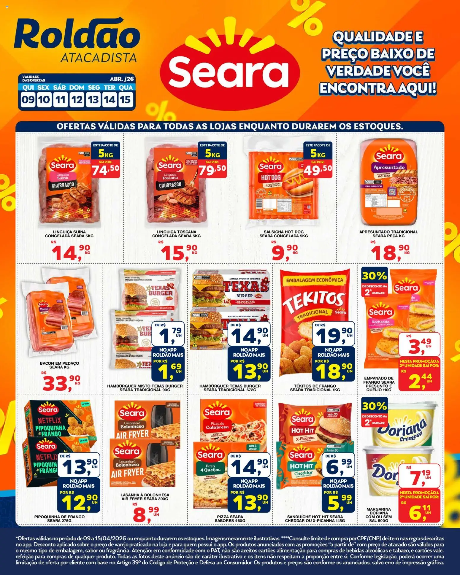 Roldão Folheto - válido de 09.04.2026 | Página: 1 | Produtos: Salsicha, Linguiça, Queijo, Hambúrguer