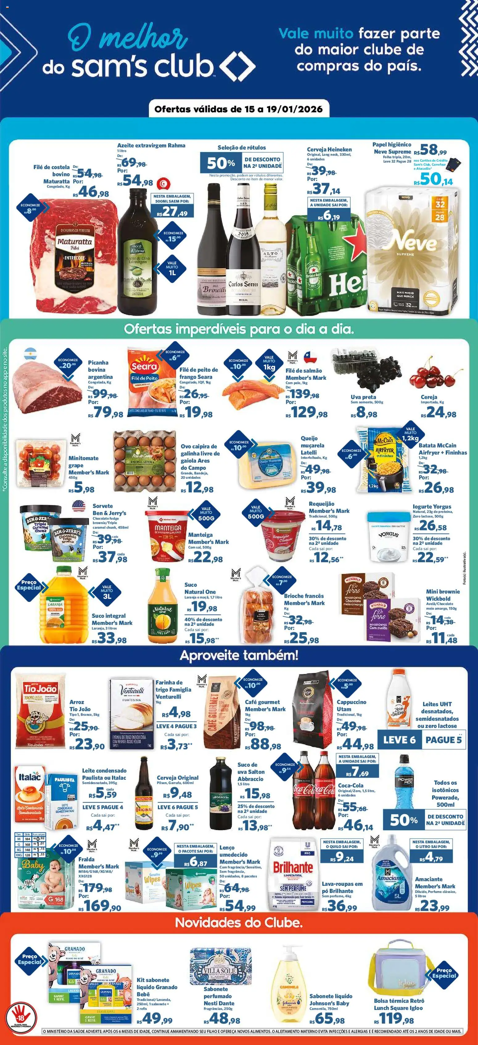 Sam's Club Folheto - válido de 15.01.2026 | Página: 1 | Produtos: Arroz, Heineken, Leite condensado, Sabonete líquido