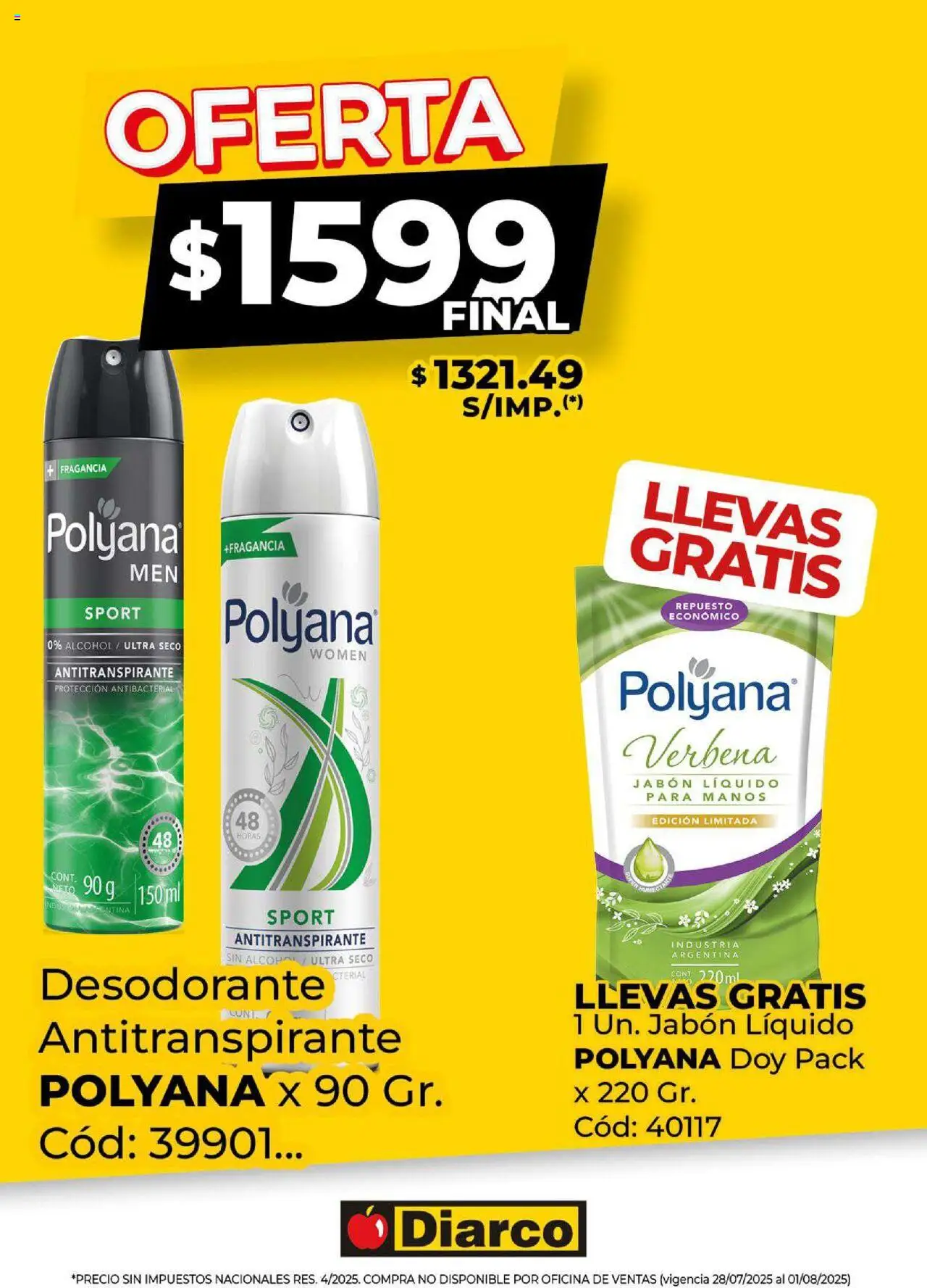 Diarco Especial Combo Polyana │ válido desde el 28.07.2025 | Página: 1 | Productos: Fragancia, Jabón líquido, Jabón, Desodorante